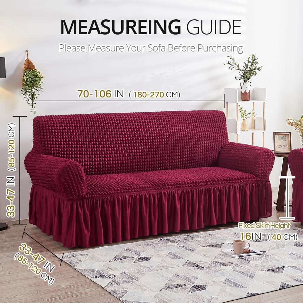 NICEEC Sofa Cover Wine Red Couch Cover Stretch Sofa Slipcovers with Skirt