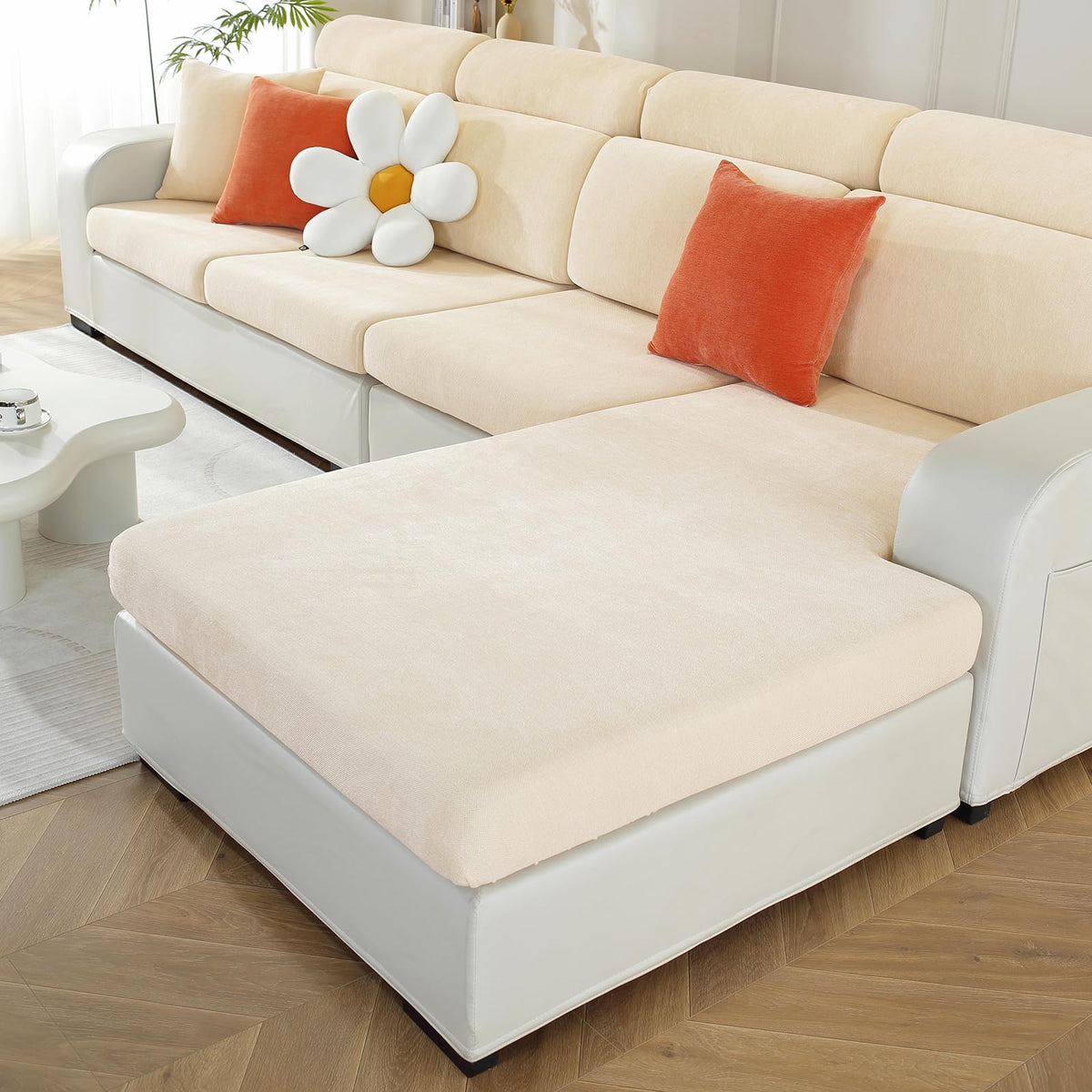 WEYOND Couch Cushion Covers L Shaped Sectional, 3PC Seat Covers, Light Grey