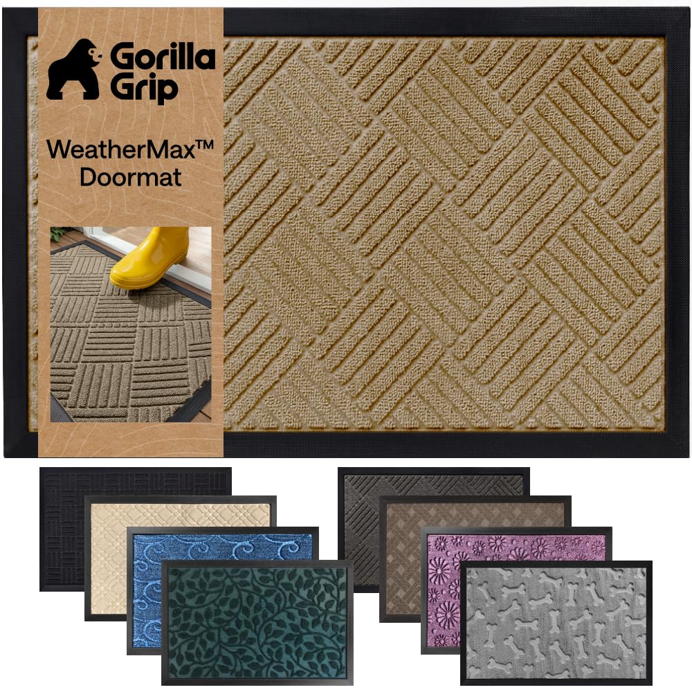 GORILLA GRIP WeatherMAX Door Mat, Indoor Outdoor Use, 29x17, Green Palm