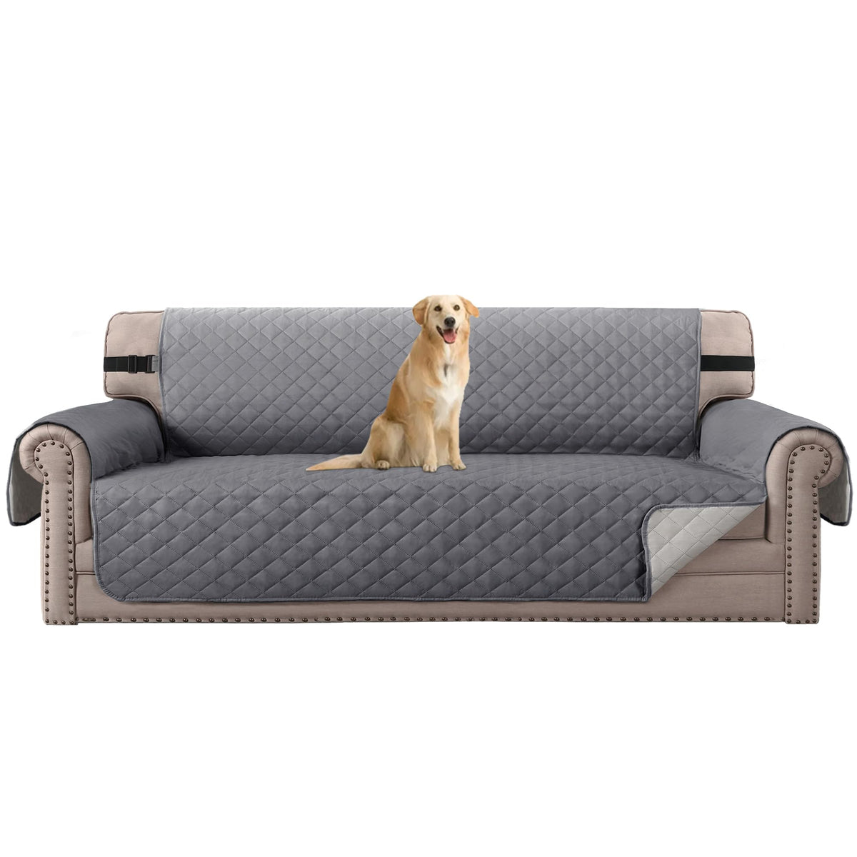 H.VERSAILTEX Reversible Sofa Cover Couch Cover for 3 Cushion Couch Water Resistant Sofa Cover for Living Room Quilted Furniture Couch Cover Washable Couch Protector(Oversized Sofa, Ivory/Beige)