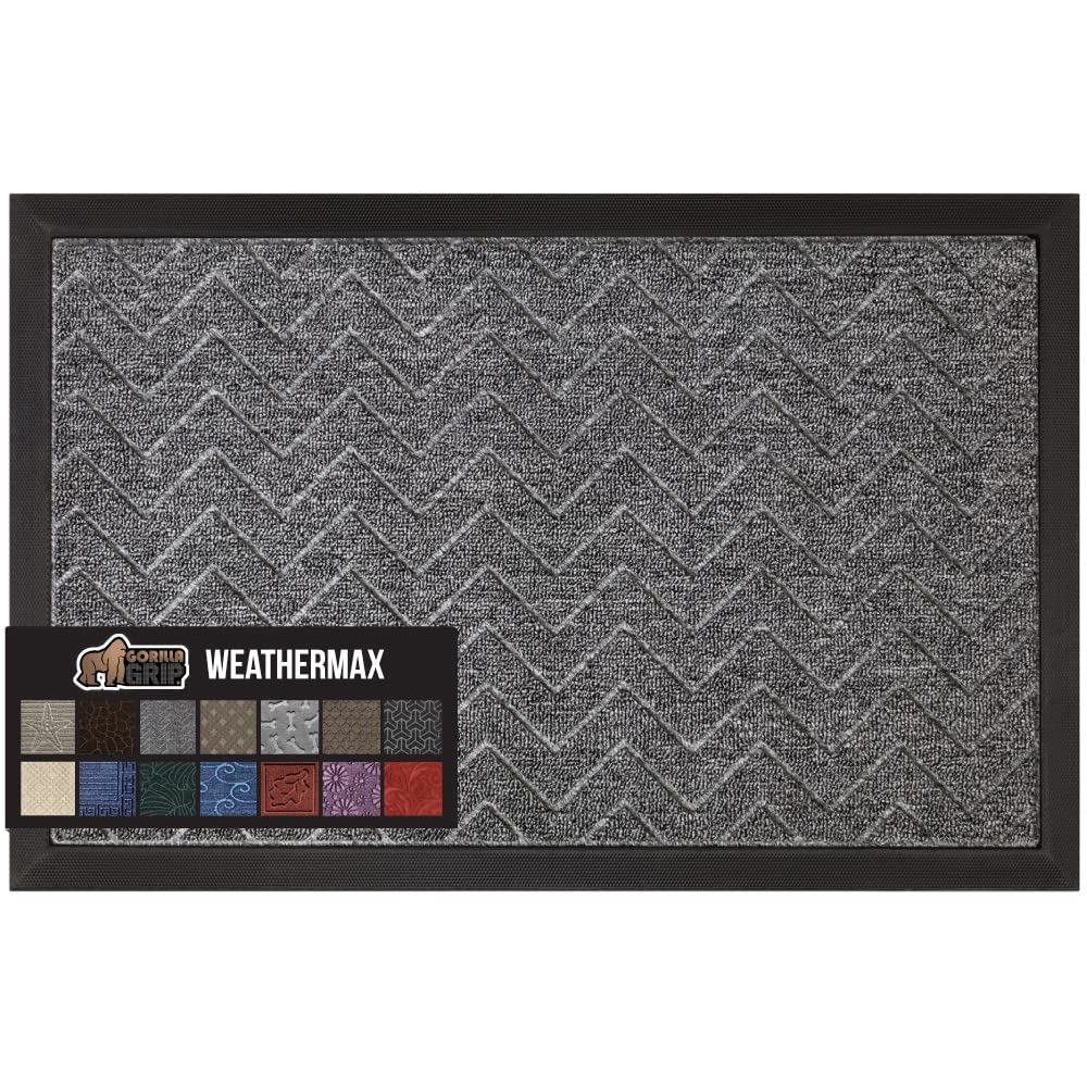 GORILLA GRIP WeatherMAX Door Mat, Indoor Outdoor Use, 29x17 Gray Diamond