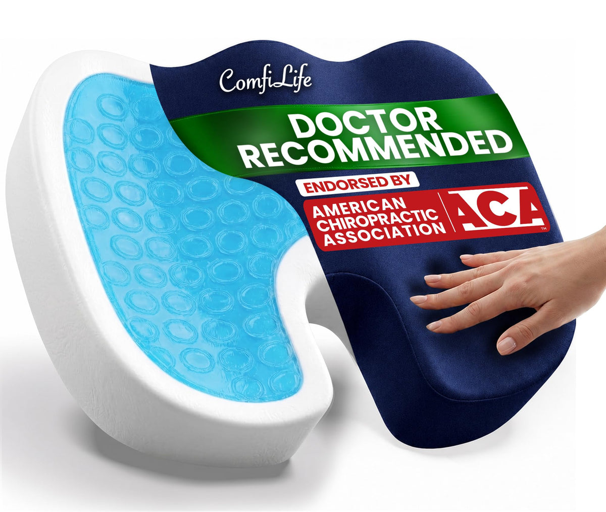 ComfiLife Doctor Recommended Seat Cushion - Premium Gel & Memory Foam Office Chair, Car Seat, Lifting Cushion - Chair Cushions for Back & Sciatica Relief - Seat Cushions for Office & Desk (Gray)