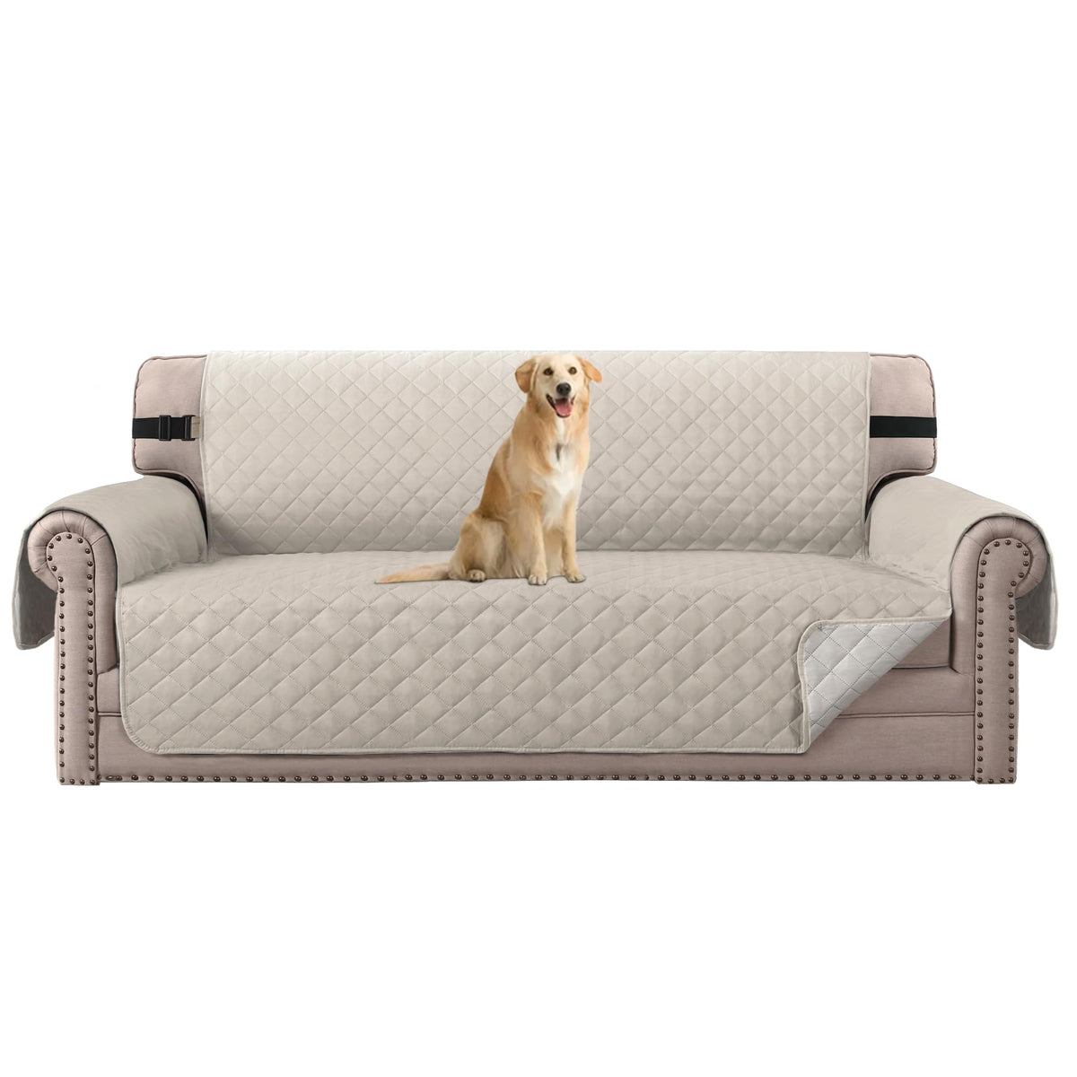 H.VERSAILTEX Reversible Sofa Cover Couch Cover for 3 Cushion Couch Water Resistant Sofa Cover for Living Room Quilted Furniture Couch Cover Washable Couch Protector(Oversized Sofa, Ivory/Beige)