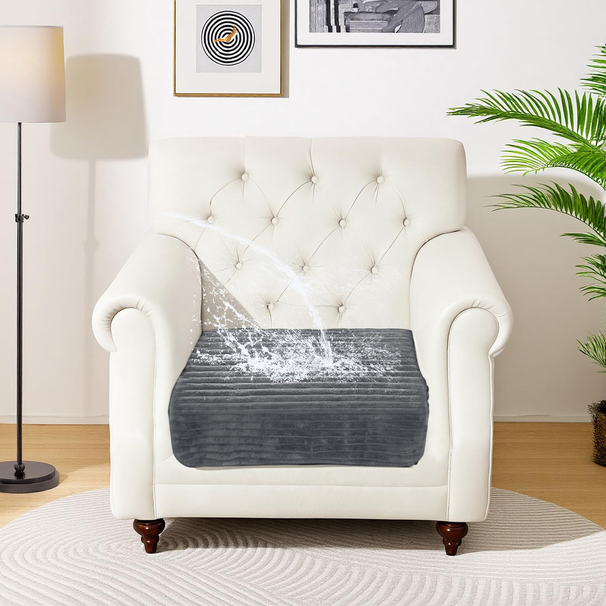 NAISI Couch Covers for Dogs Waterproof Flannel Striped Sofa Cover Pet Friendly Washable Dog Mat for Couch Anti Slip Sectional Sofa Slipcover Protector(2pcs/35"x63"+35"x70",Dark Grey)
