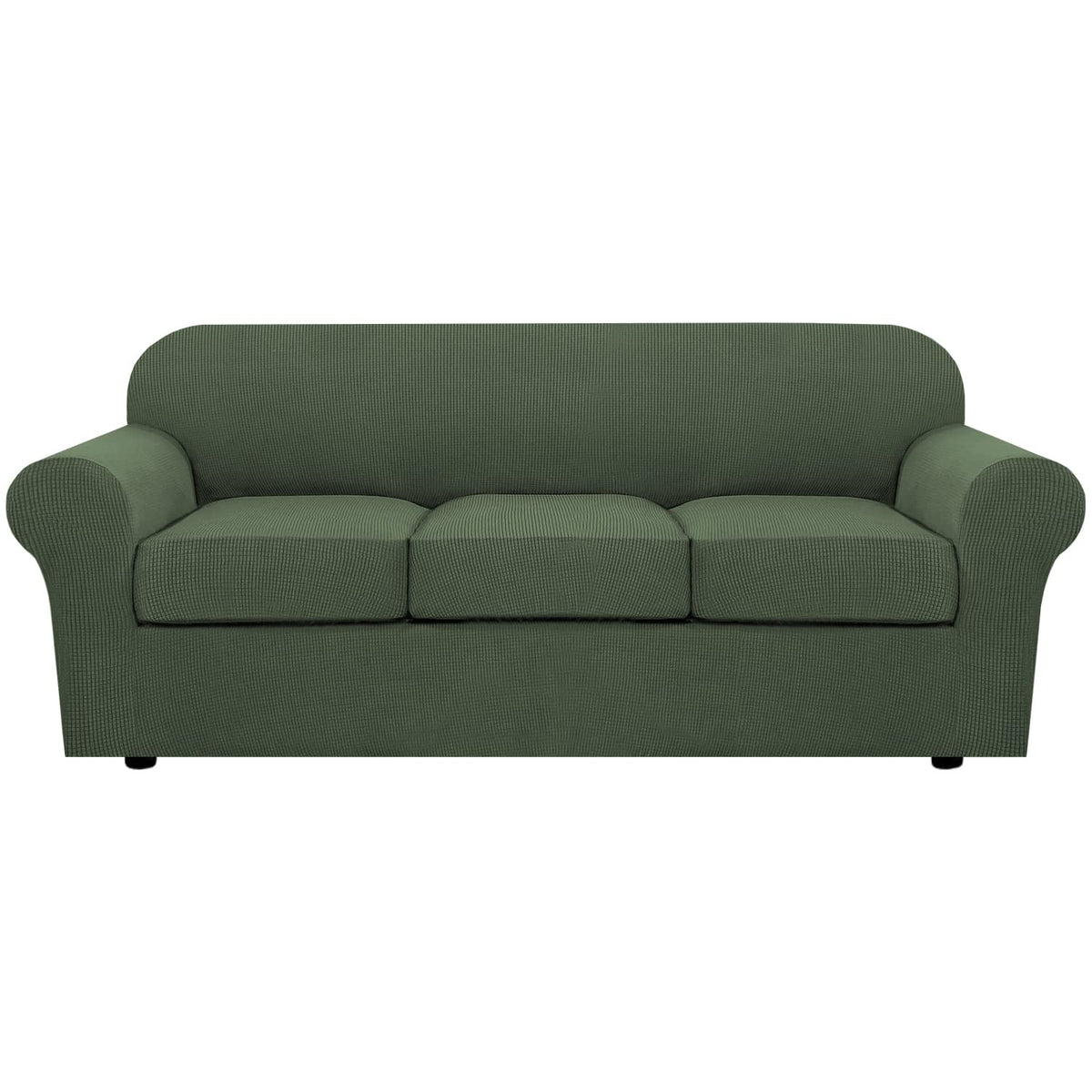 H.VERSAILTEX 4 Piece Stretch Sofa Covers for 3 Cushion Couch Covers for Living Room Furniture Slipcovers (Base Cover Plus 3 Seat Cushion Covers) Upgraded Thicker Jacquard Fabric (Sofa, Grey)