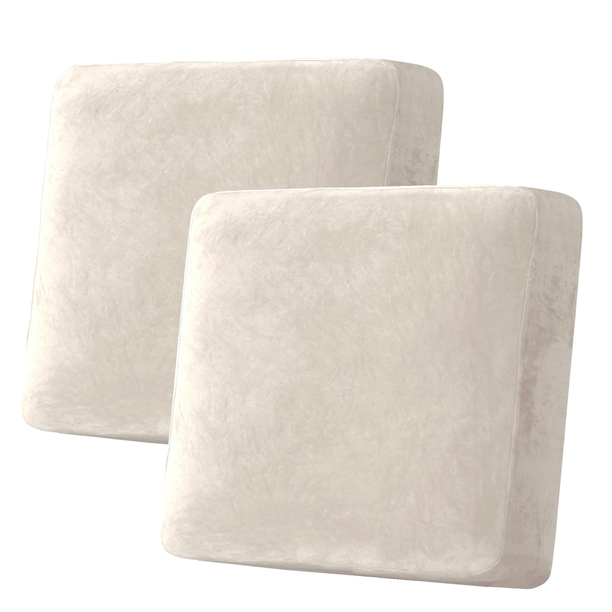 H.VERSAILTEX Velvet Stretch Couch Cushion Cover Plush Cushion Slipcover for Chair Loveseat Sofa Cushion Furniture Protector Seat Cushion Sofa Cover (2 Piece Large Sofa Cushion Covers, Ivory)
