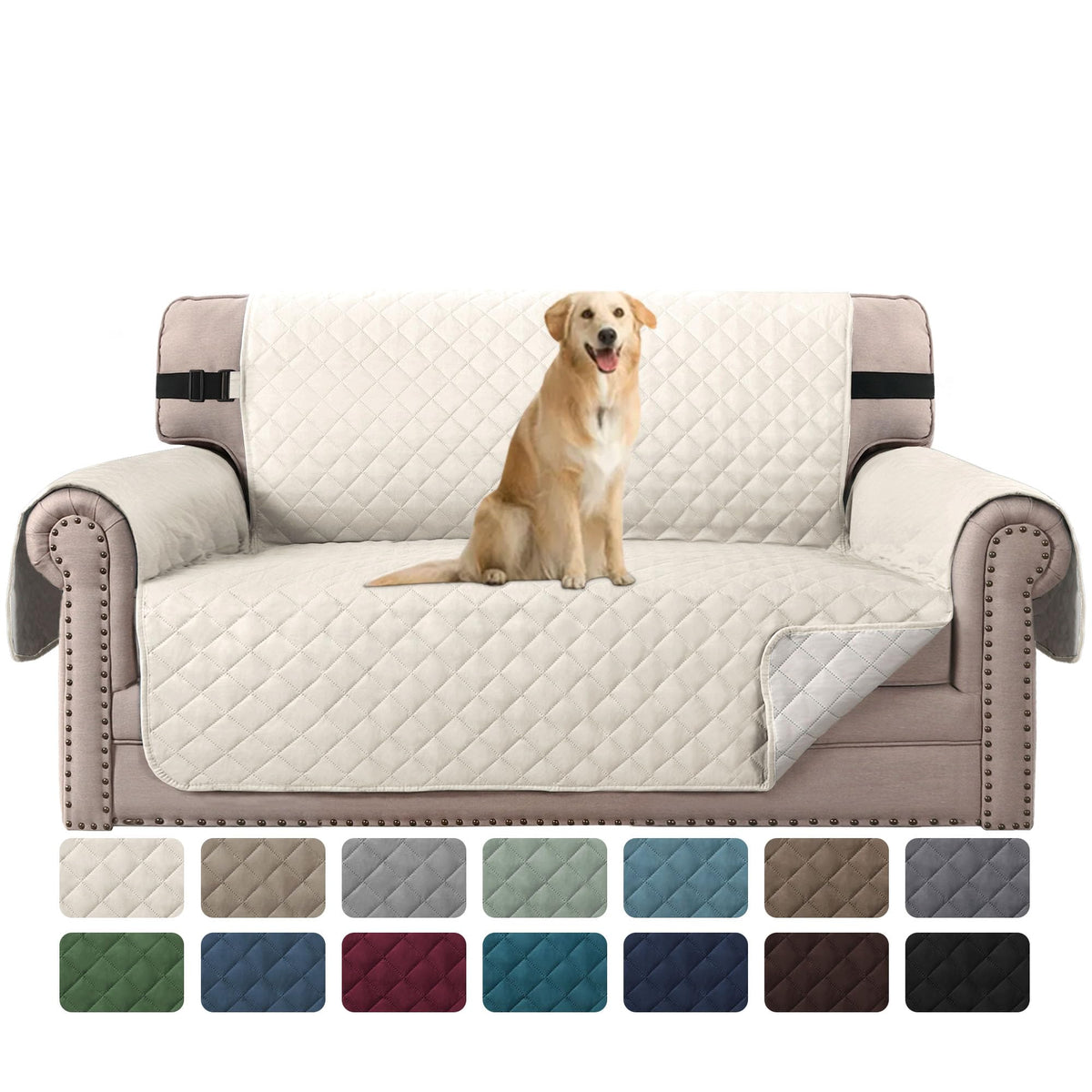 H.VERSAILTEX Reversible Sofa Cover Couch Cover for 3 Cushion Couch Water Resistant Sofa Cover for Living Room Quilted Furniture Couch Cover Washable Couch Protector(Oversized Sofa, Ivory/Beige)