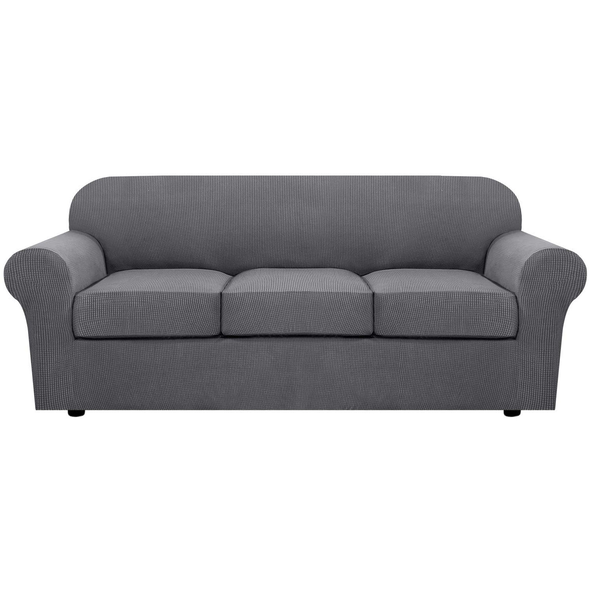 H.VERSAILTEX 4 Piece Stretch Sofa Covers for 3 Cushion Couch Covers for Living Room Furniture Slipcovers (Base Cover Plus 3 Seat Cushion Covers) Upgraded Thicker Jacquard Fabric (Sofa, Grey)