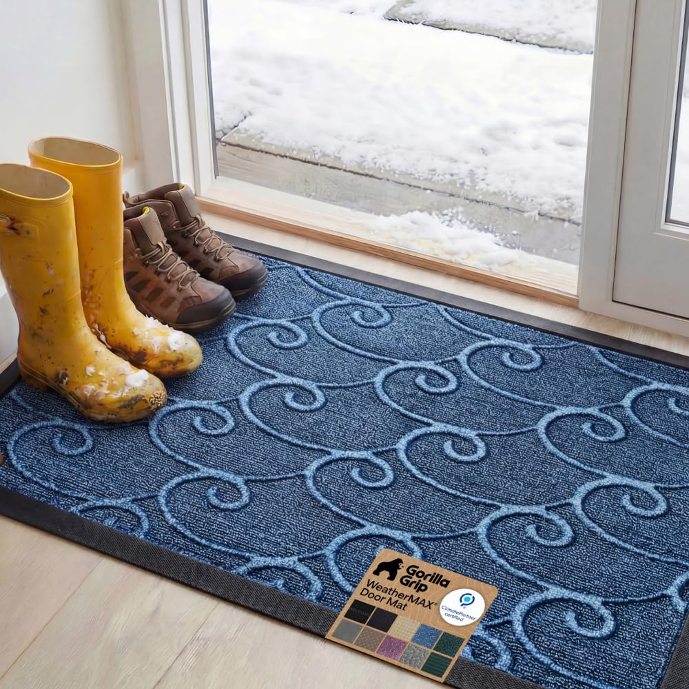 GORILLA GRIP WeatherMAX Door Mat, Indoor Outdoor Use, 29x17, Green Leaves