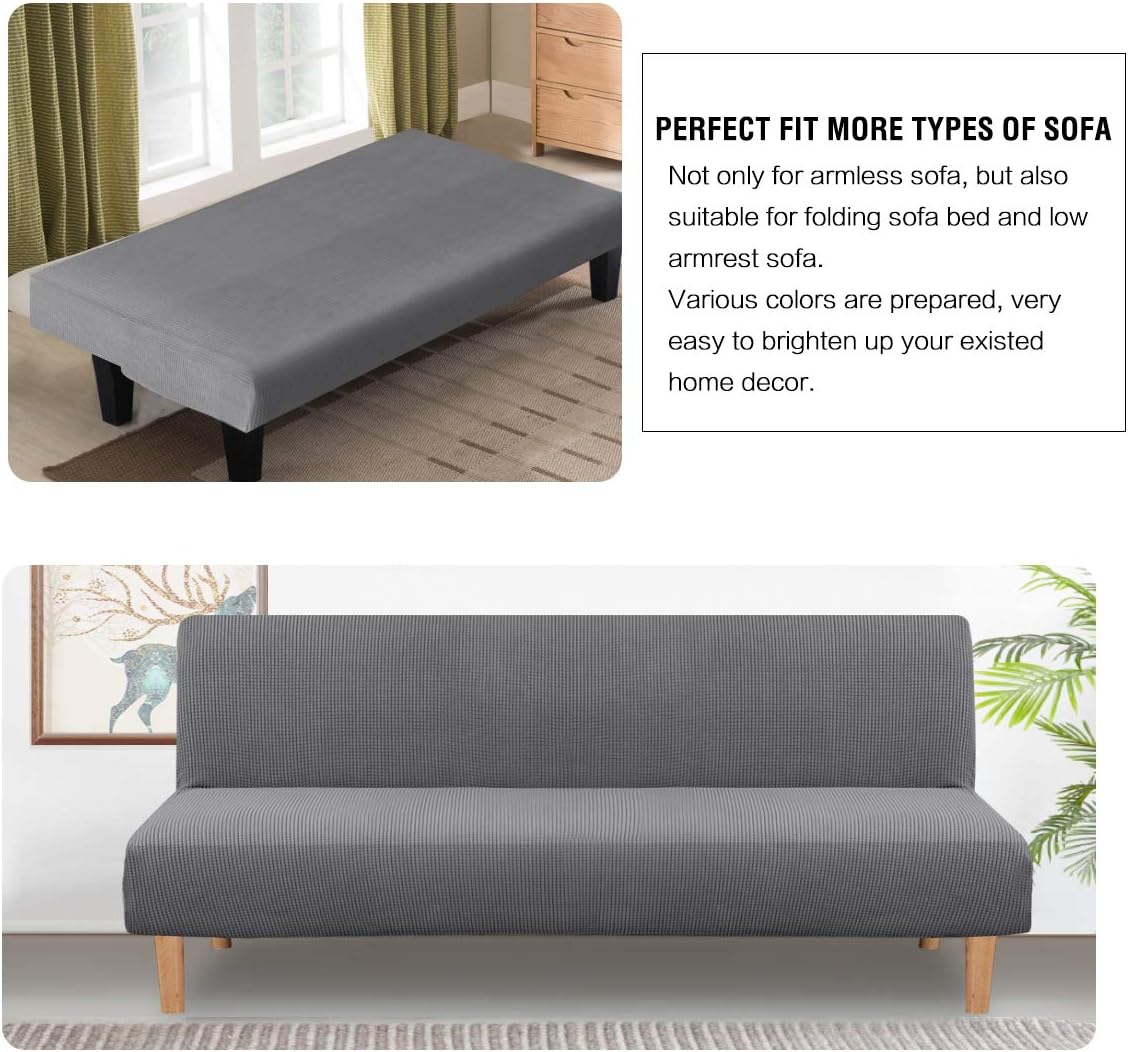 H.VERSAILTEX Armless Futon Cover Stretch Sofa Bed Slipcover Protector Elastic Feature Rich Textured High Spandex Small Checks Jacquard Fabric Futon Cover, Machine Washable, Gray
