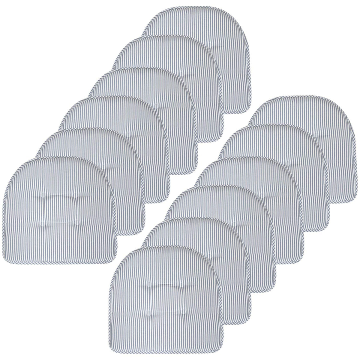 Sweet Home Collection Chair Cushion Memory Foam Pads Tufted Slip Non Skid Rubber Back U-Shaped 17" x 16" Seat Cover, 6 Pack, Checkered Taupe/White