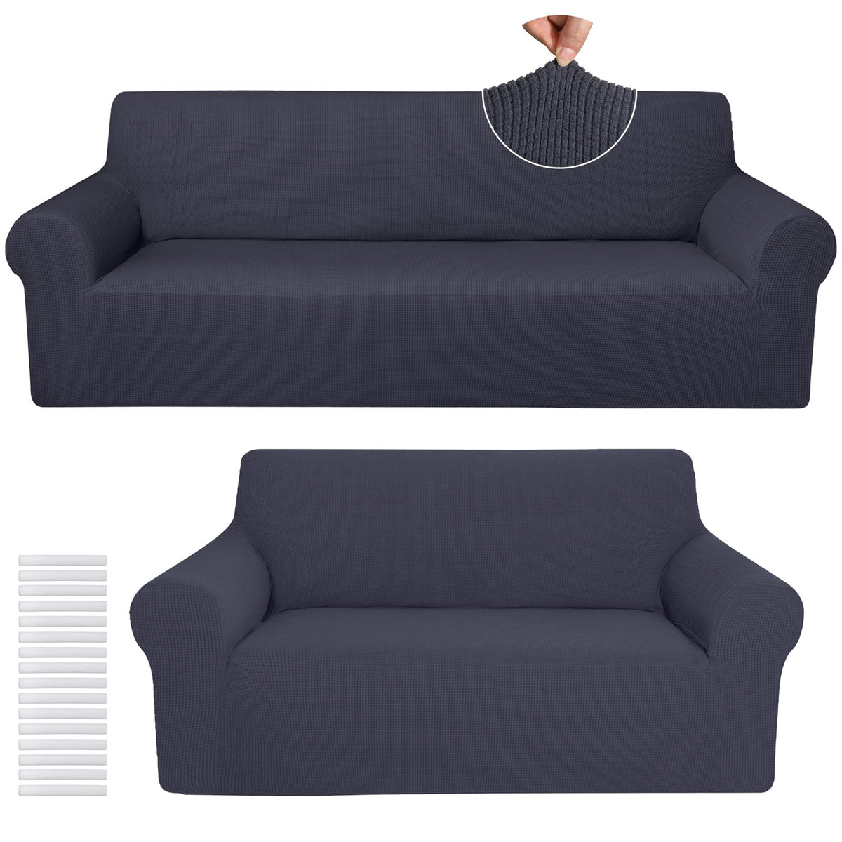 Peryiter 2 Pcs Couch and Loveseat Sofa Covers,Black,Milk Silk