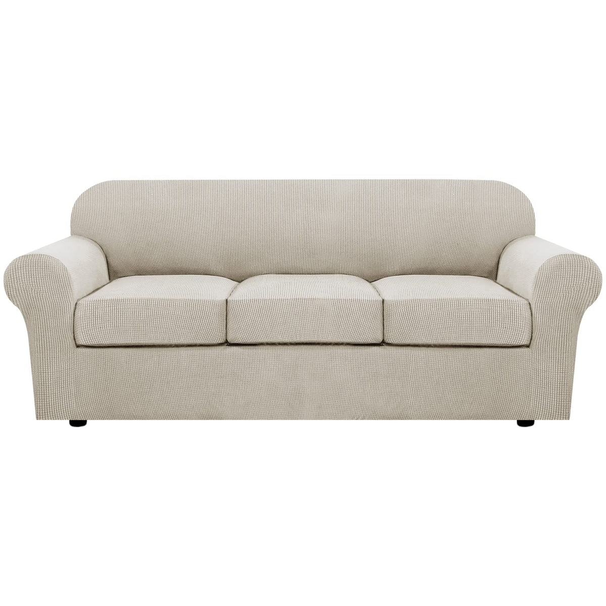 H.VERSAILTEX 4 Piece Stretch Sofa Covers for 3 Cushion Couch Covers for Living Room Furniture Slipcovers (Base Cover Plus 3 Seat Cushion Covers) Upgraded Thicker Jacquard Fabric (Sofa, Grey)