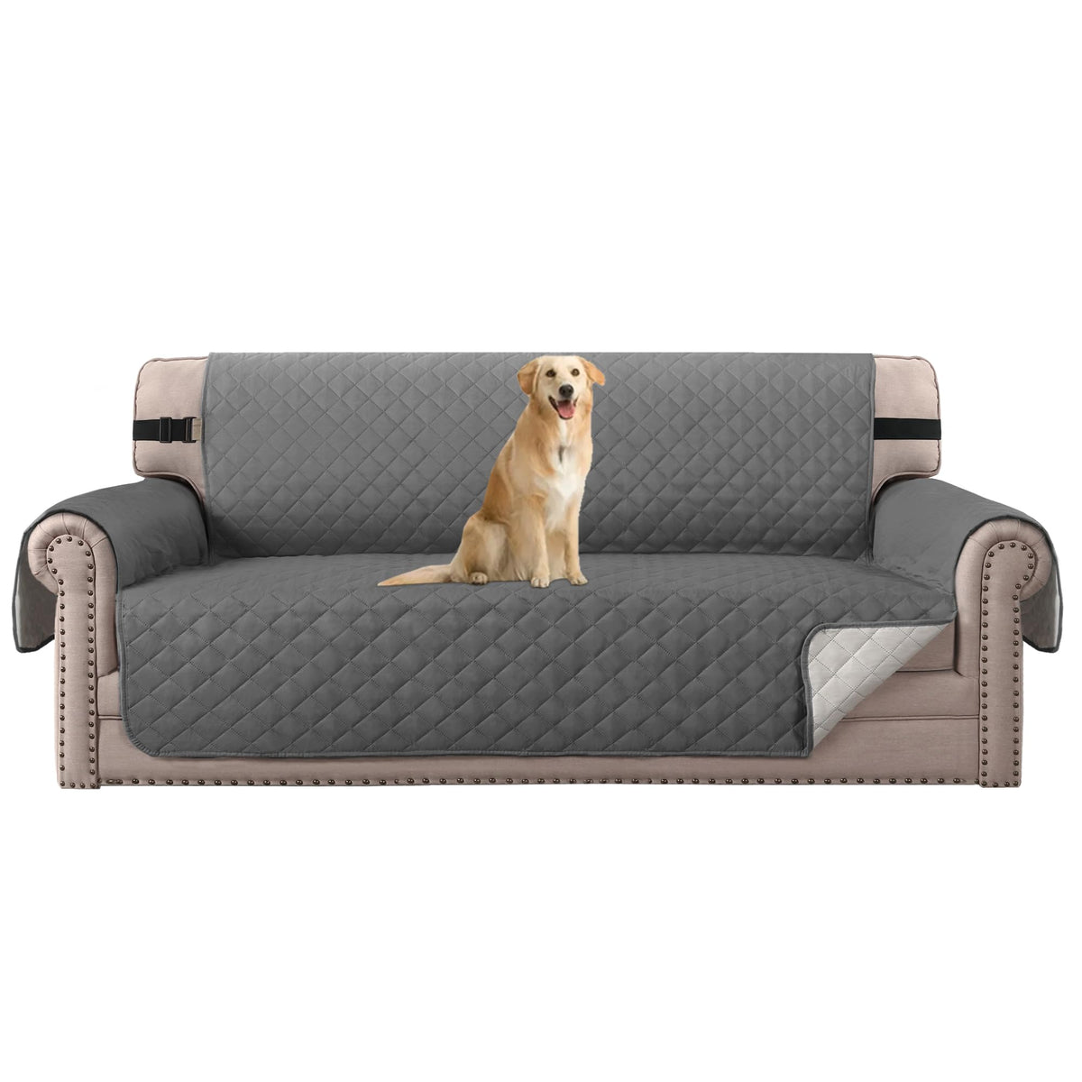 H.VERSAILTEX Reversible Sofa Cover Couch Cover for 3 Cushion Couch Water Resistant Sofa Cover for Living Room Quilted Furniture Couch Cover Washable Couch Protector(Oversized Sofa, Ivory/Beige)