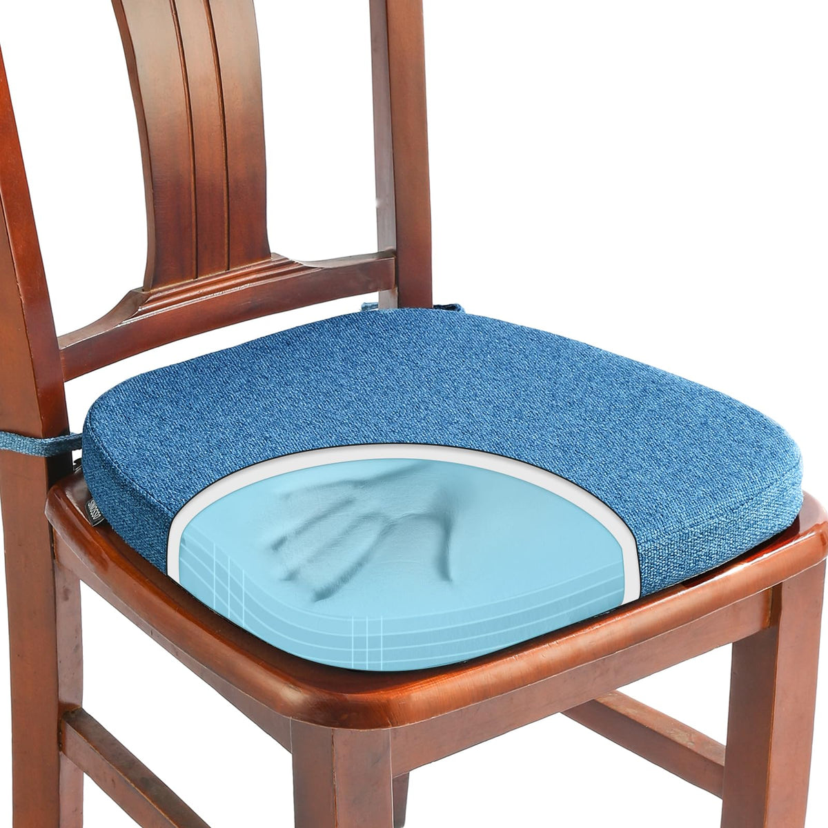SINOSSO 1 Pack Memory Foam Chair Cushions for Dining Chair, Friendly Woven Fabric 16" U-Shape Comfortable Kitchen Chair Pad, Removable Slip Resistant Seat Cushion (1 Piece, Blue)