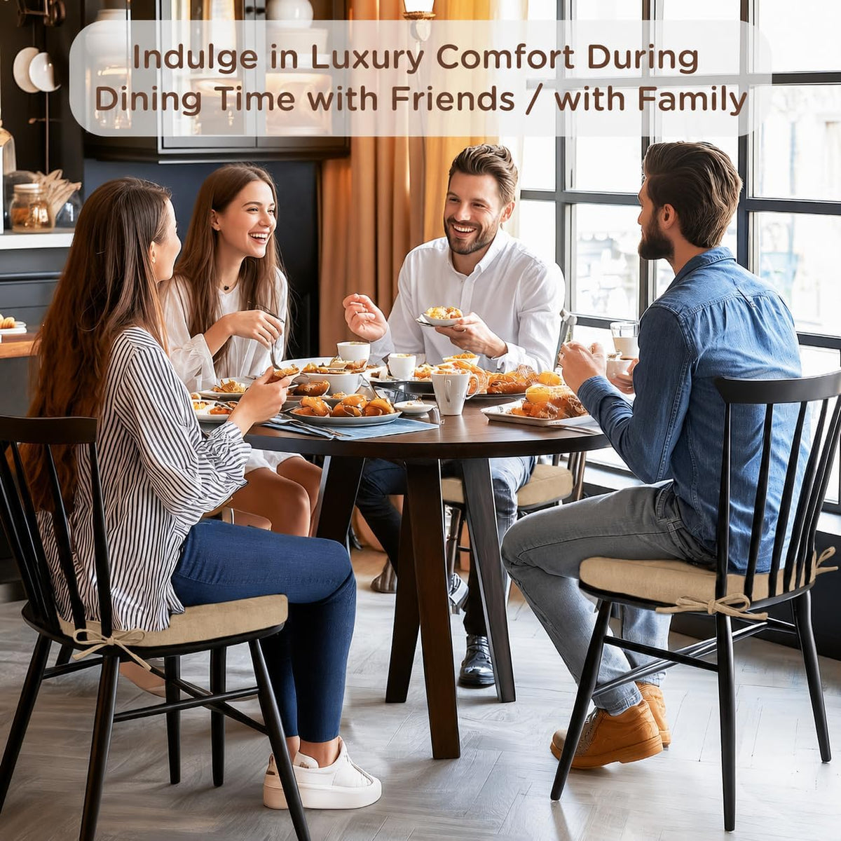 Codi Dining Chair Cushions 6 Pack, Thick Memory Foam Kitchen Seat Pads