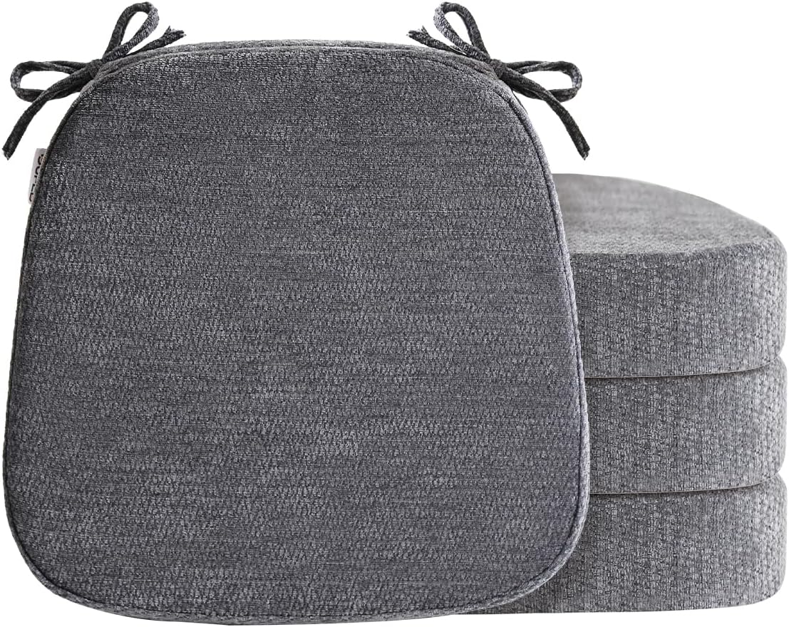 Chair Cushions for Dining Chairs, Washable Chair Pads, Gray, 4 Pack