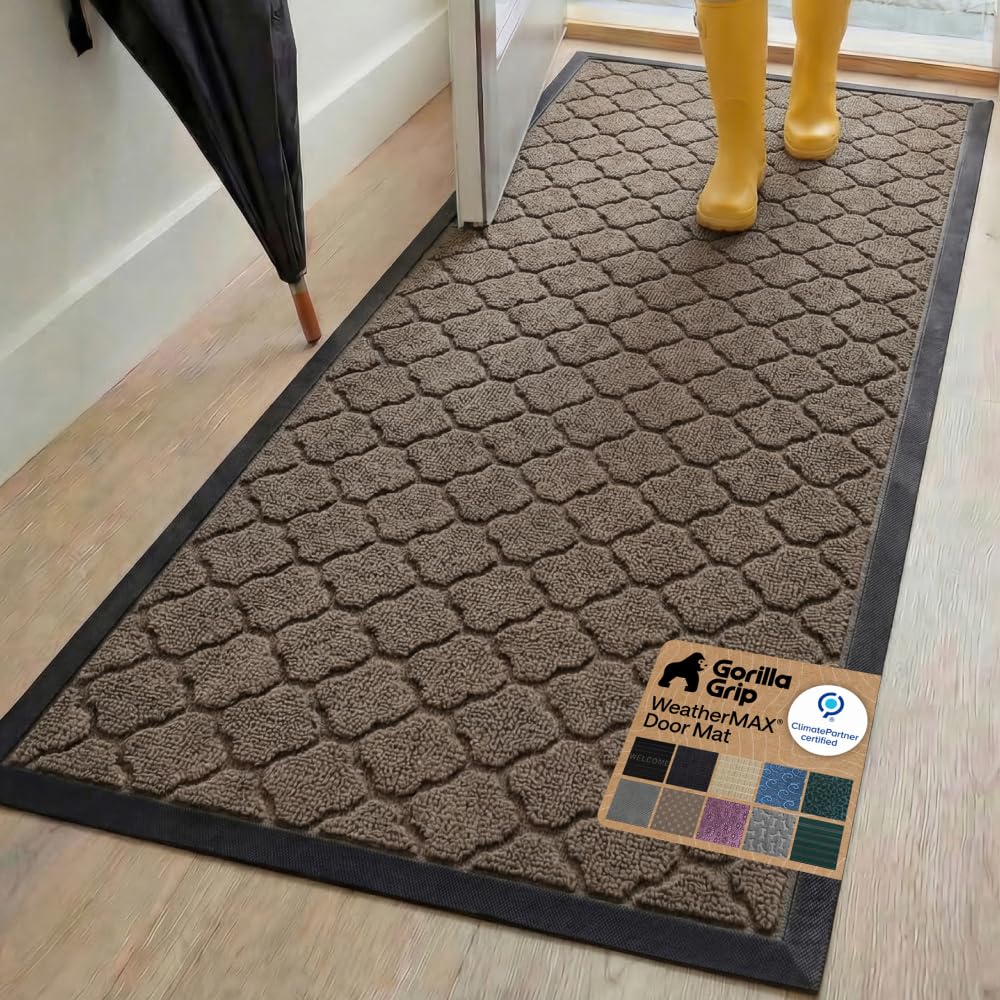 GORILLA GRIP WeatherMAX Door Mat, Indoor Outdoor Use, 29x17, Green Palm
