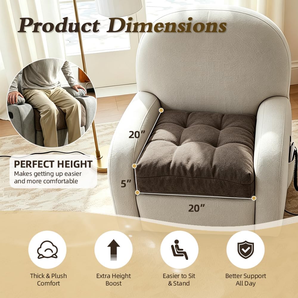 Recliner Cushion for the Elderly, 20x20x5 Brown Chair Cushion