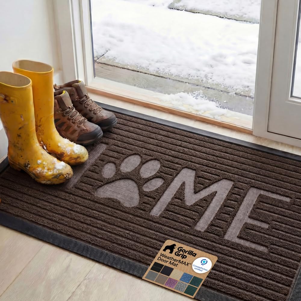 GORILLA GRIP WeatherMAX Door Mat, Indoor Outdoor Use, 29x17, Black Diamond