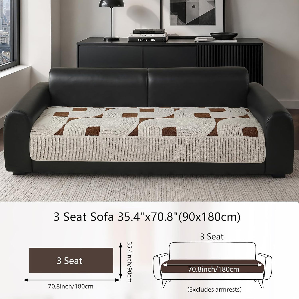 OHSIO Geometric Couch Cover, Sofa Seat Cushion Cover(Brown,35''x 70.8'')