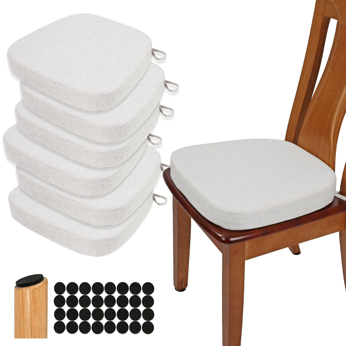 BUYUE Thickened 2.5" Dining Chair Cushions Set of 4, U-Shape High Density Foam Comfortable Chair Pads for Kitchen, Slip Resistant Indoor Seat Cushions (4 PCS, Dark Gray)
