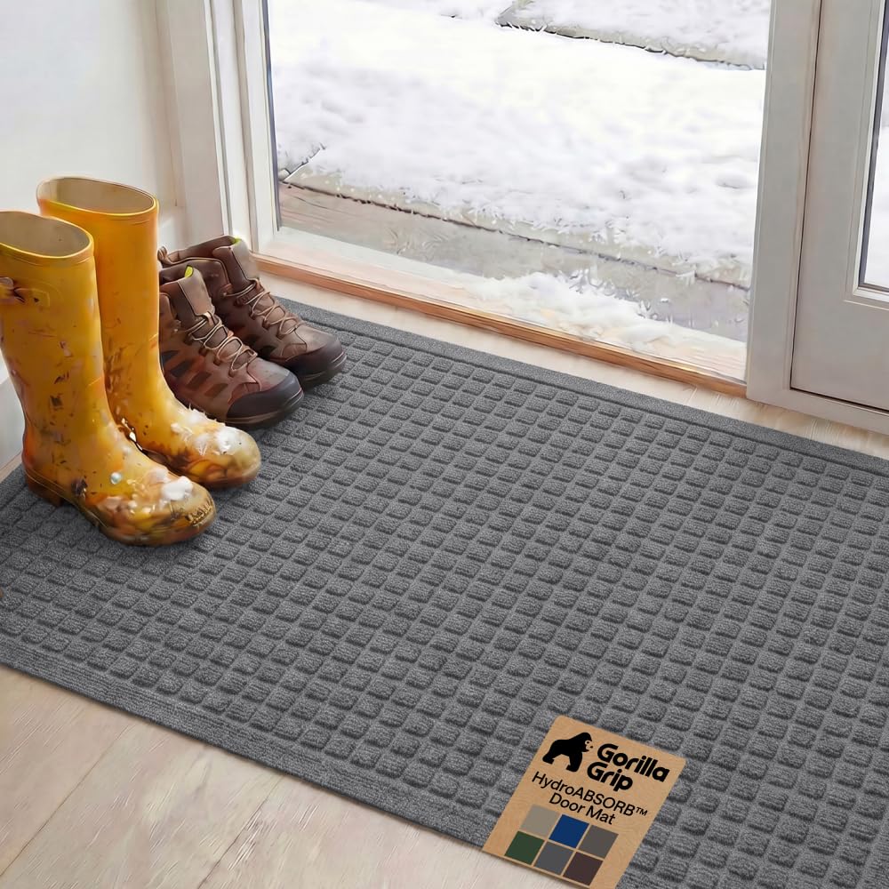 GORILLA GRIP® HydroABSORB Door Mat for Indoor Outdoor Use, 29x17 Coffee