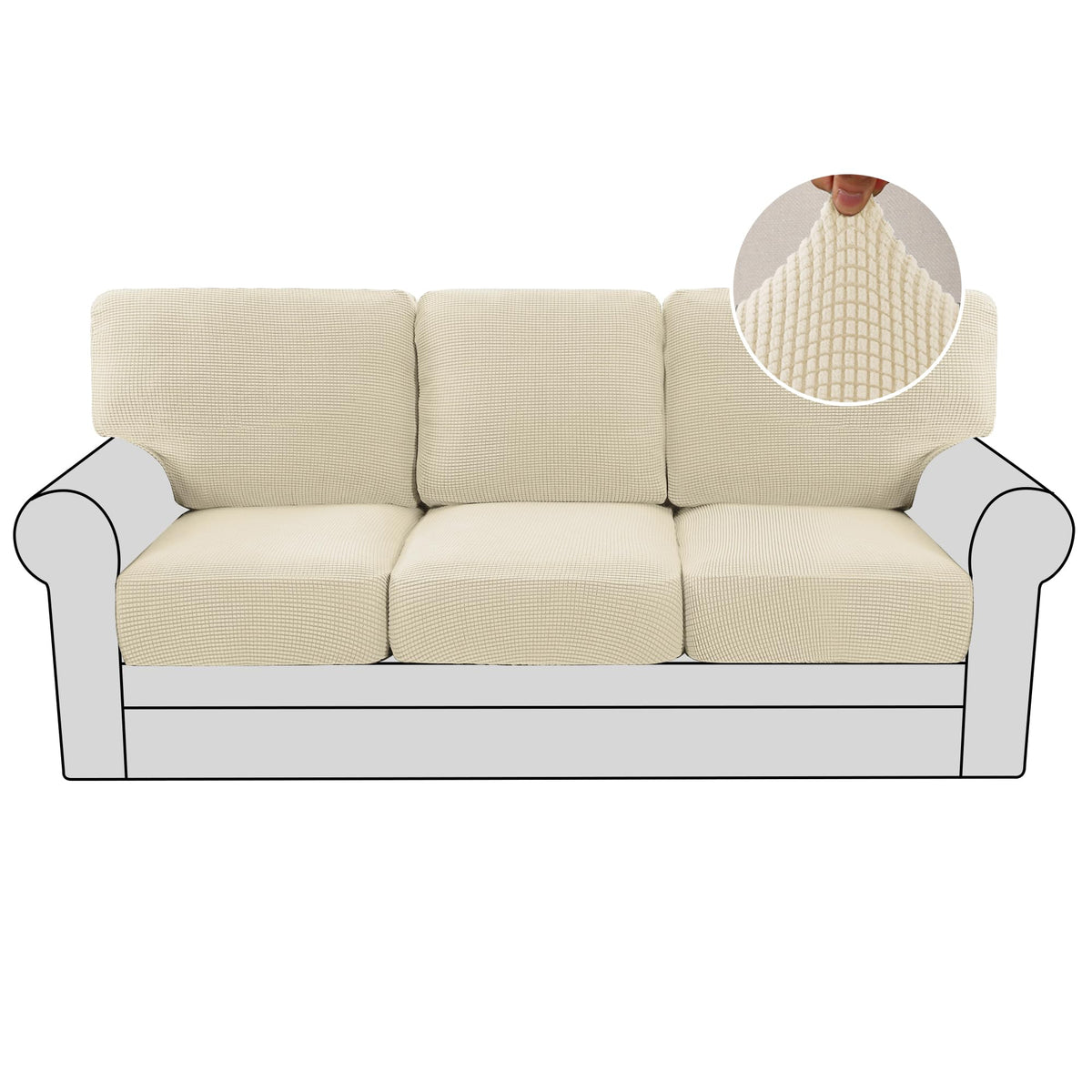H.VERSAILTEX Multi-Pieces Sofa Covers Stretch Couch Covers Form Fitted Seats and Back Cushions Covers (3 Seat Covers Plus 3 Back Cusion Covers, Bonus 2 Armrest Covers), Sand