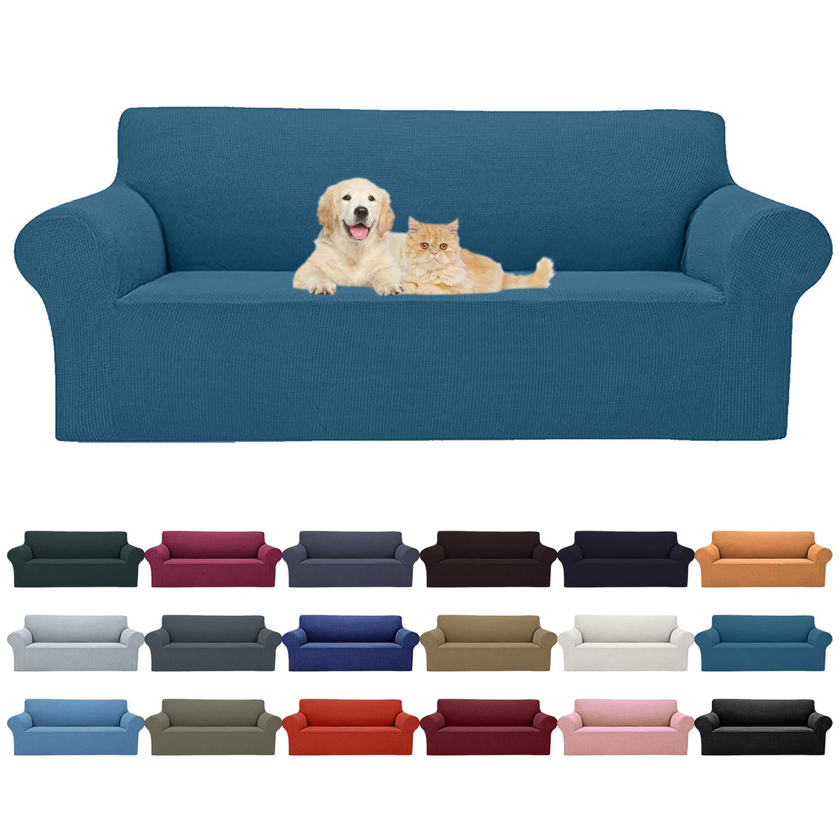 Cupuamon 2026 New Stretch Sofa Slipcovers Couch Cover for 3 Cushion Furniture Protector Sofa Covers with Elastic Bottom Jacquard Fabric Small Checks for Pets, Kids -Sofa, Black