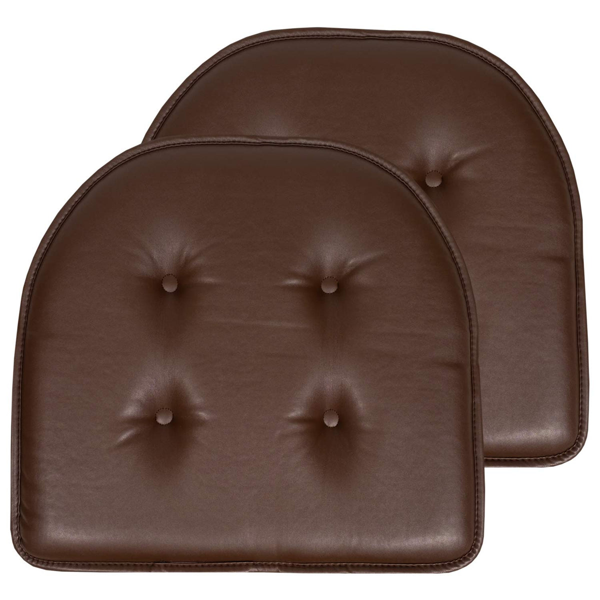 Sweet Home Collection Chair Cushion Memory Foam Pads Tufted Slip Non Skid Rubber Back U-Shaped 17" x 16" Seat Cover, 6 Pack, Checkered Taupe/White