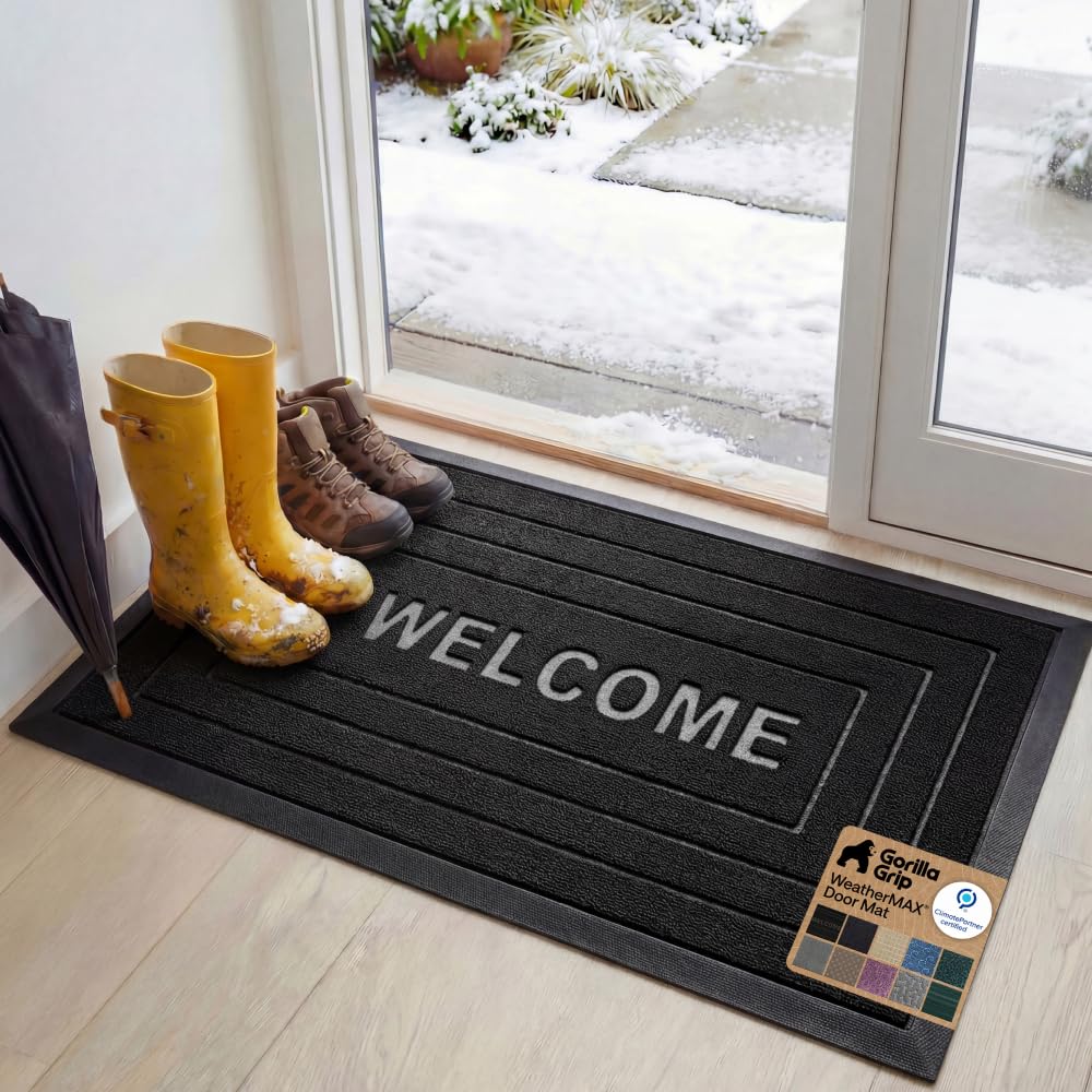 GORILLA GRIP WeatherMAX Door Mat, Indoor Outdoor Use, 29x17, Green Palm