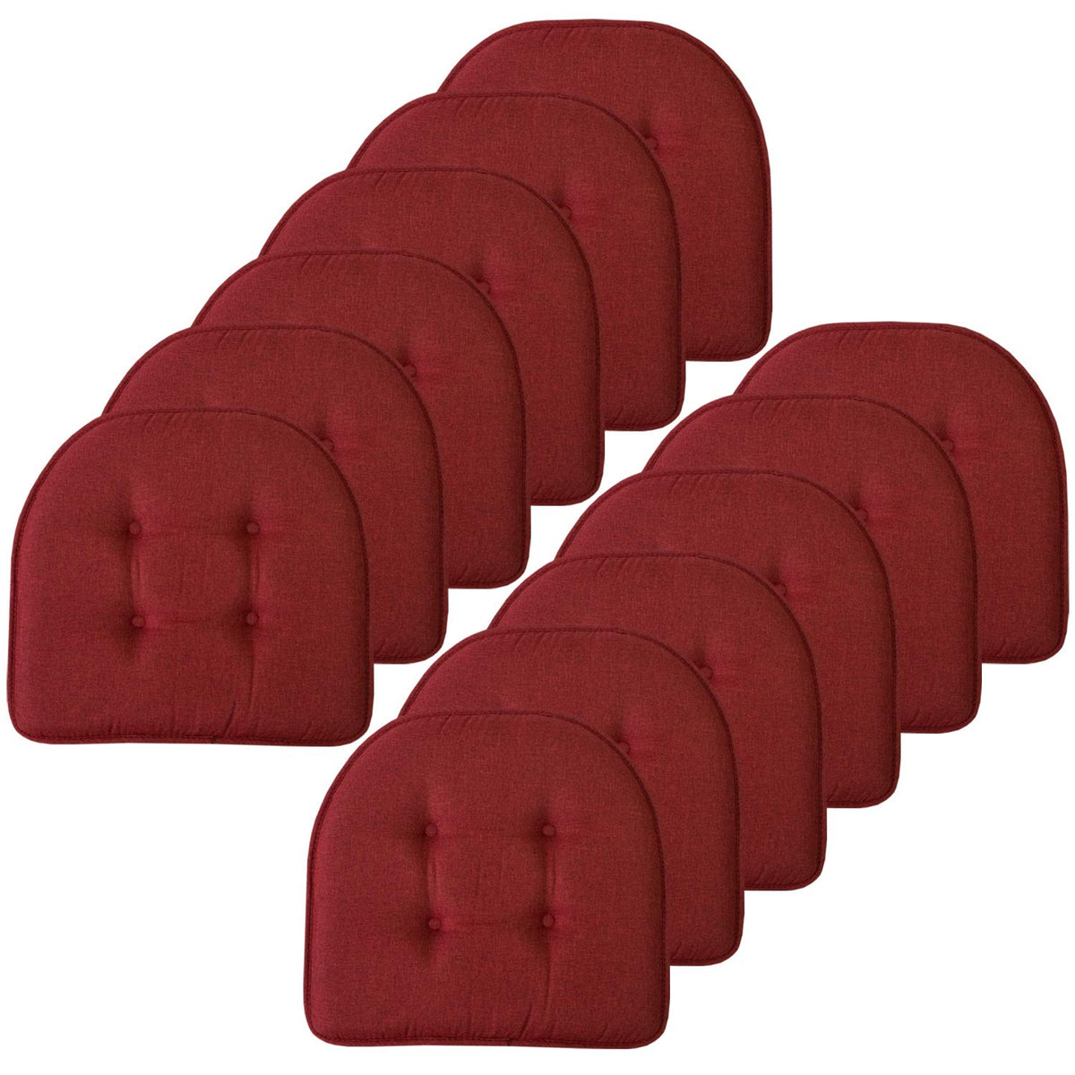 Sweet Home Collection Chair Cushion Memory Foam Pads Tufted Slip Non Skid Rubber Back U-Shaped 17" x 16" Seat Cover, 6 Pack, Checkered Taupe/White