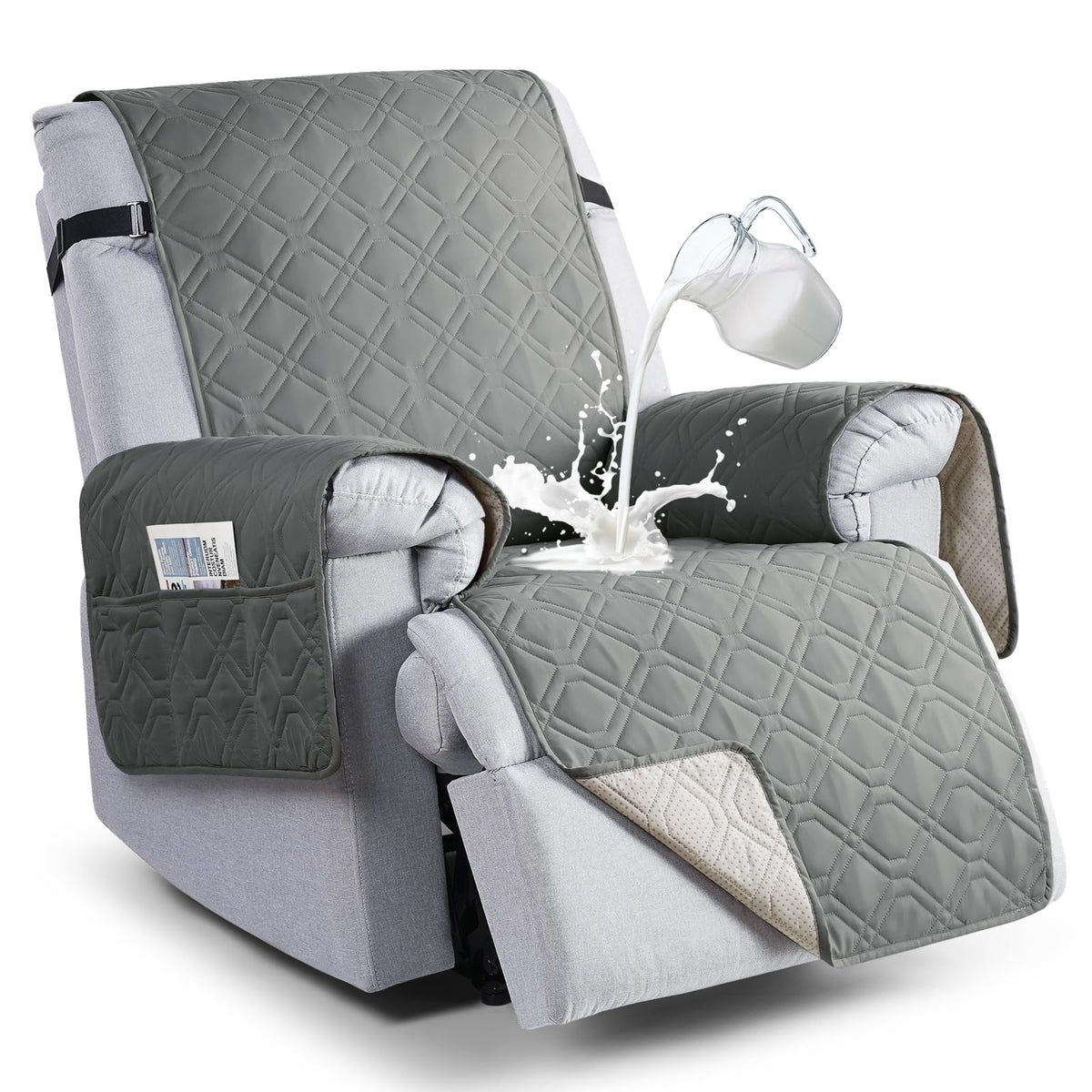 VANSOFY 100% Waterproof Recliner Chair Covers, Recliner Cover Non-Slip Dog Chair Cover Furniture Protector Washable Slipcover with Pocket, Elastic Straps for Pets, Dogs(Dark Gray, 23.6")