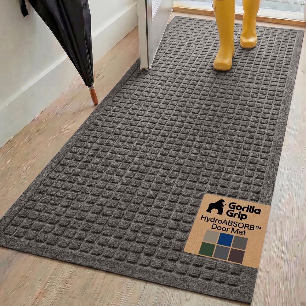 GORILLA GRIP® HydroABSORB Door Mat for Indoor Outdoor Use, 29x17 Coffee