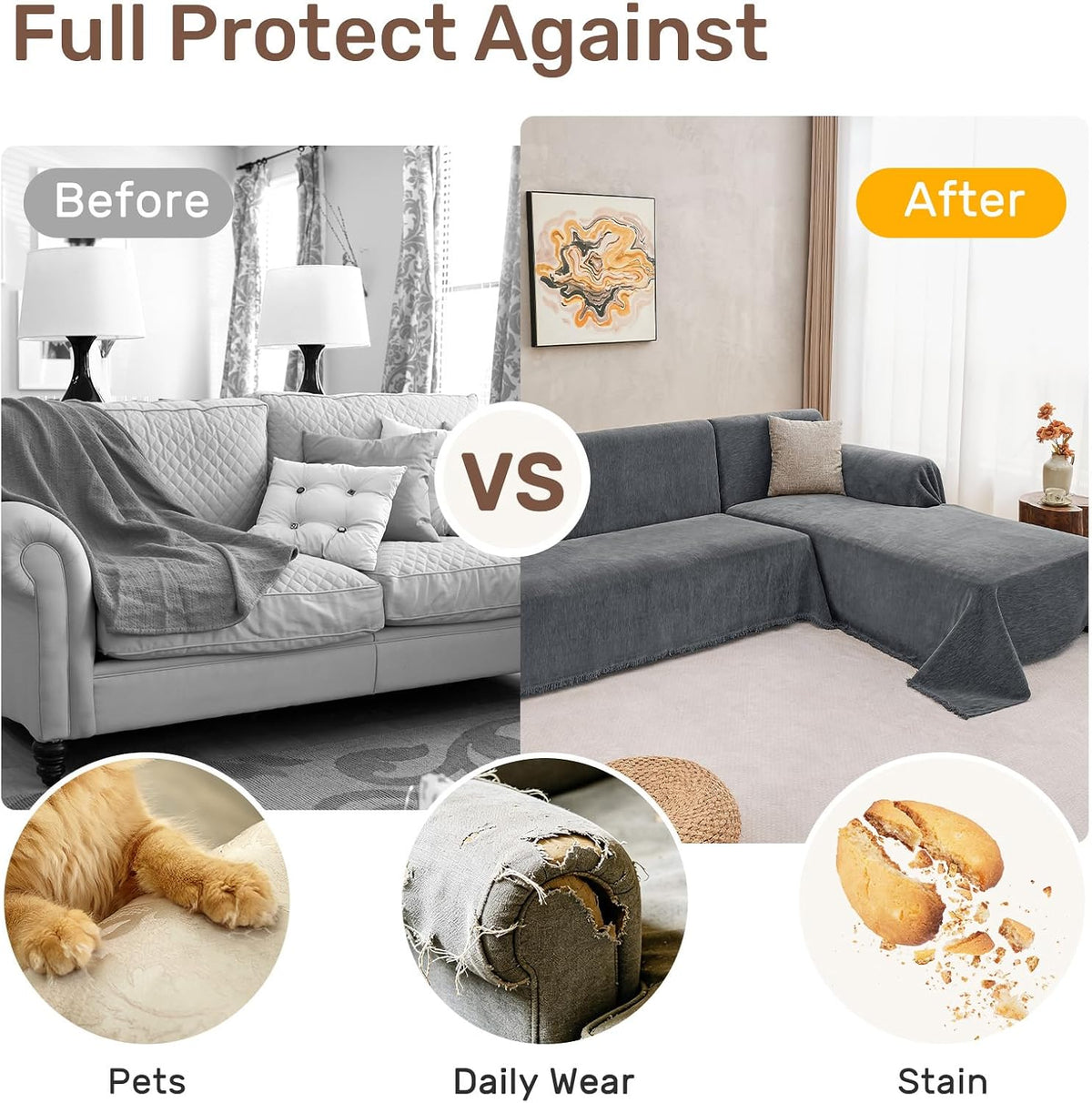 2 Pieces Sectional Couch Covers L Shaped Cover XL Dark Gray