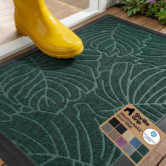 GORILLA GRIP WeatherMAX Door Mat, Indoor Outdoor Use, 29x17, Green Palm
