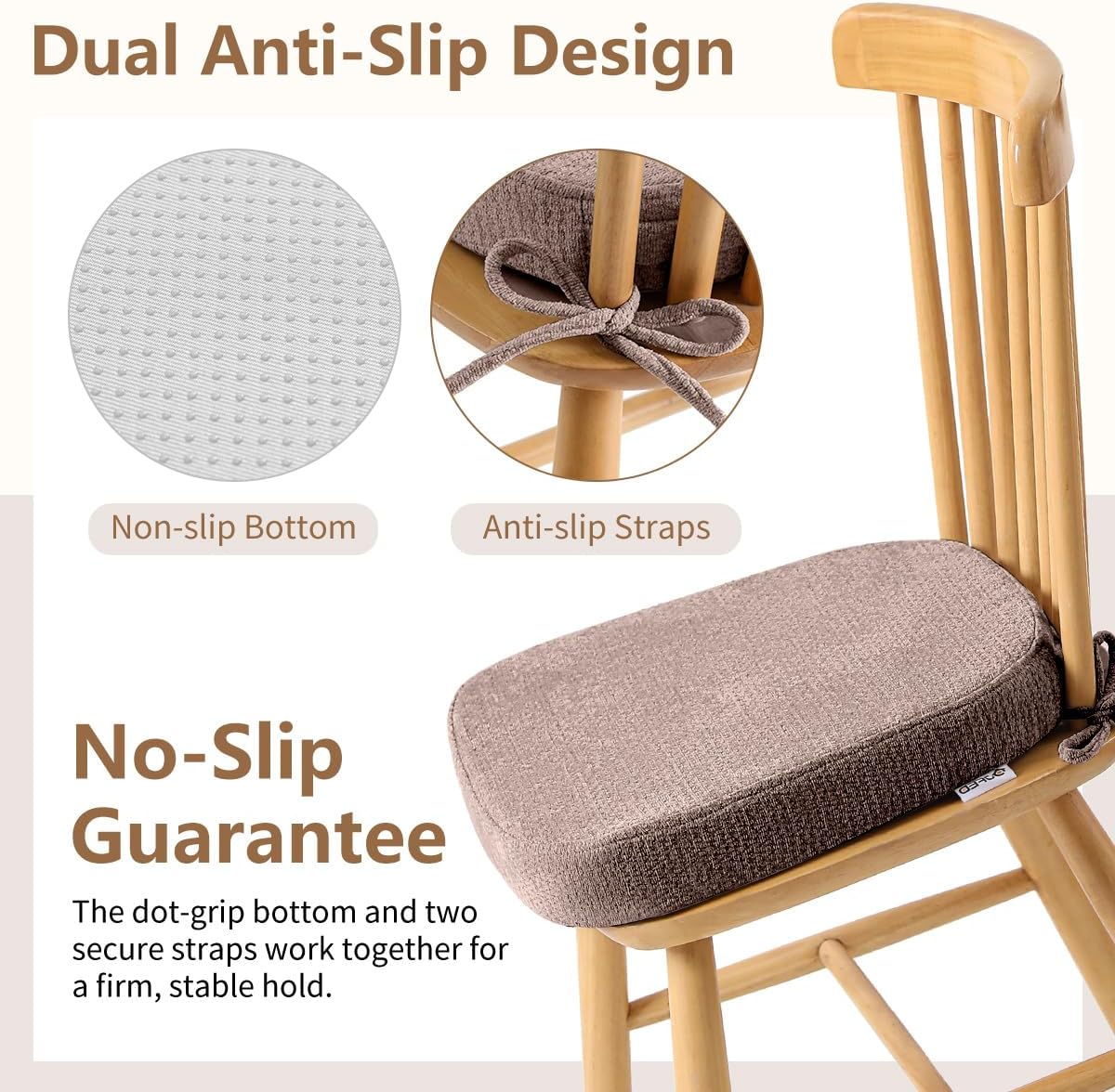 Chair Cushions for Dining Chairs, Washable Chair Pads, Brown, 4 Pack