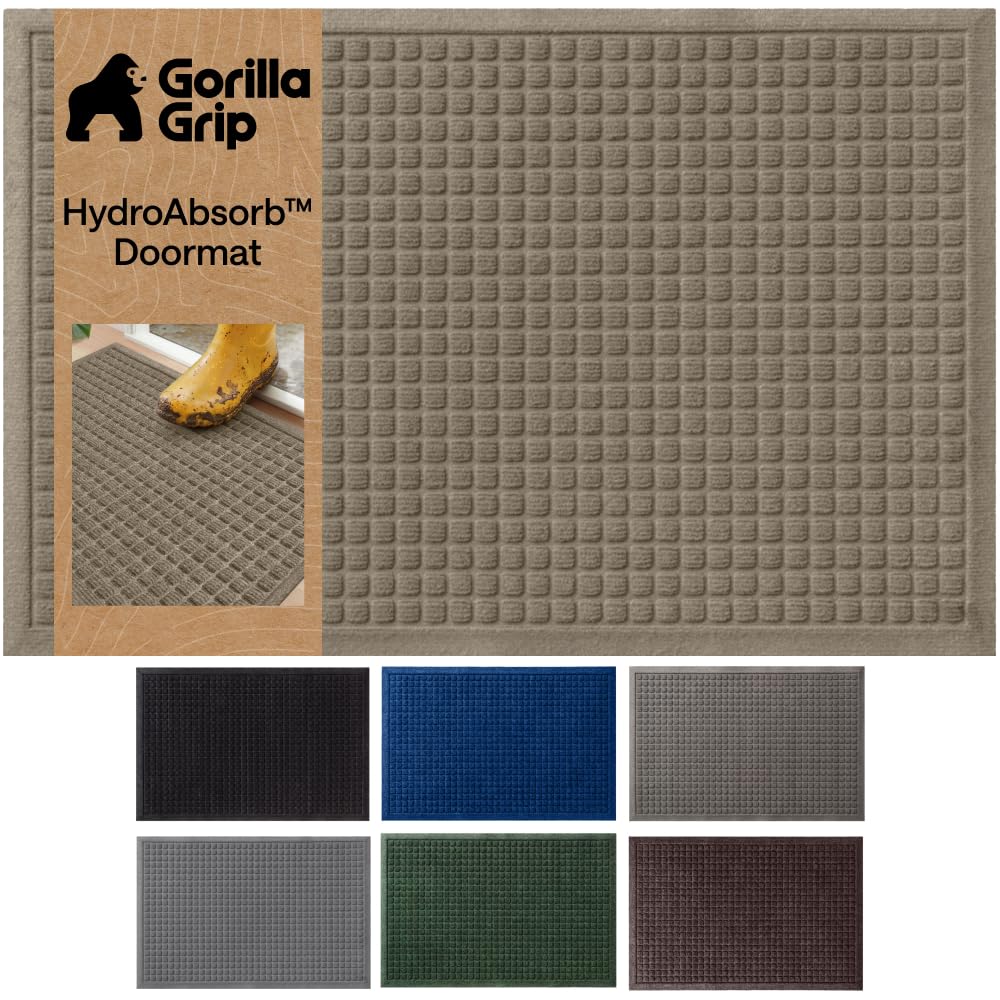 GORILLA GRIP® HydroABSORB Door Mat for Indoor Outdoor Use, 29x17 Coffee