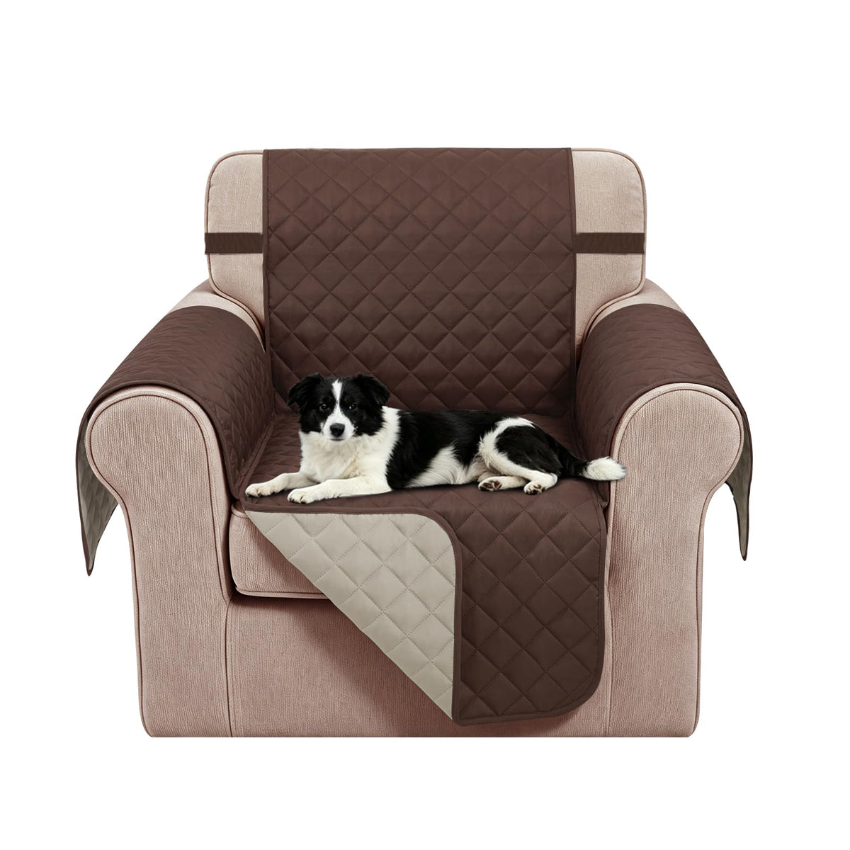 Reversible Sofa Cover for 3 Cushion, Chocolate/Beige