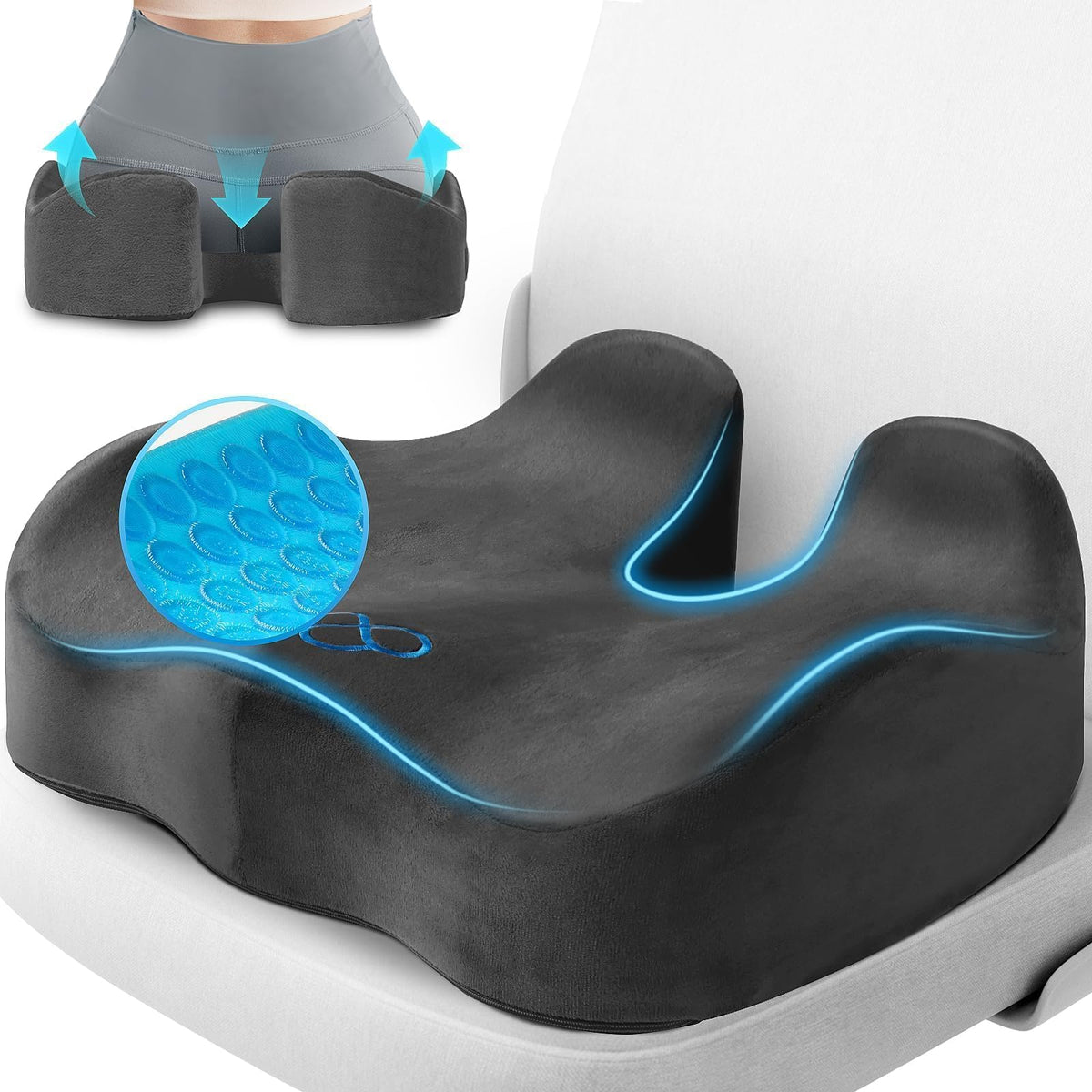 CushyOasis Seat Cushion, Gel Memory Foam Office Chair Cushions, Black