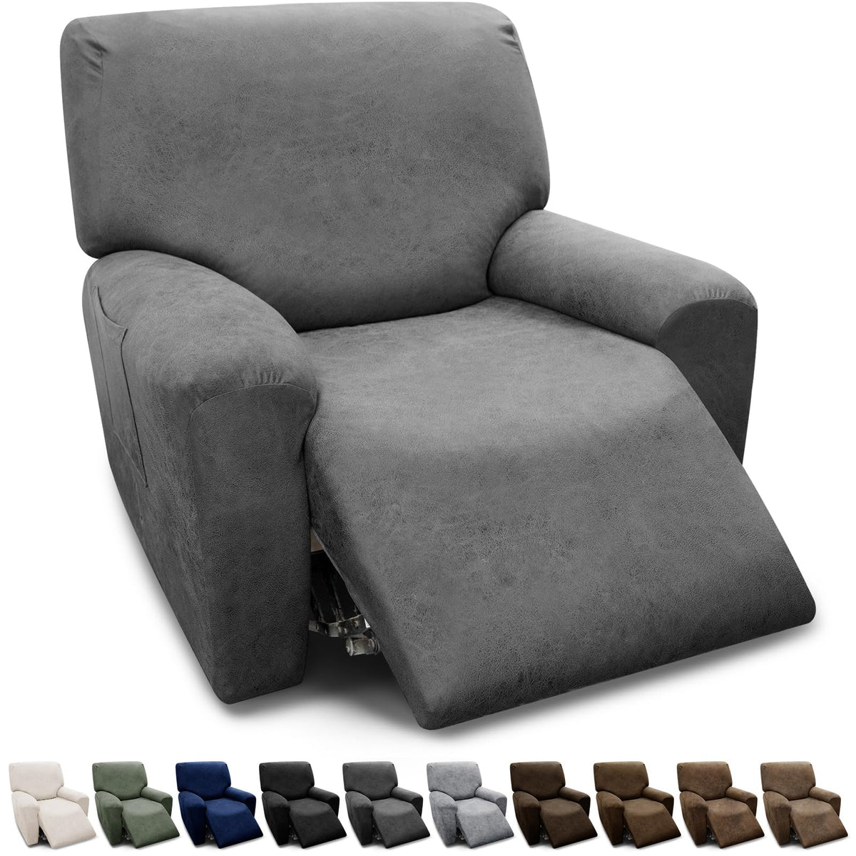 Couch Cover Leather Look 3 Seater Couch Sofa Cover 1-Piece Sofa Slipcover Stretch Furniture Protector with Elastic Bottom & Pockets(Sofa, Coffee)