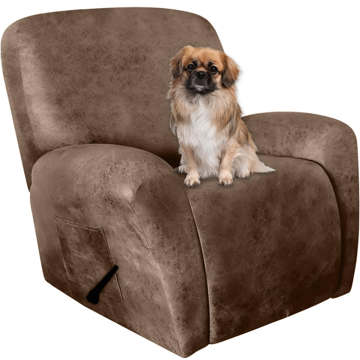 ANARACHON Leather Look Recliner Couch Cover 8-Piece Recliner Sofa Slipcovers 3 Seater for Reclining Couches Furniture Protector Spandex Fabric Washable (Recliner Sofa, Brown)