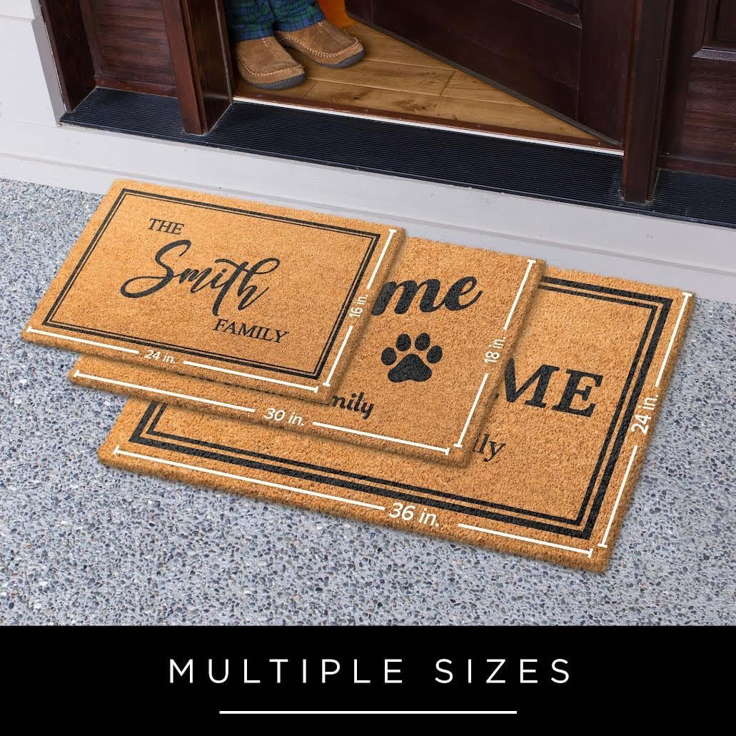 Personalized Door Mat, Custom Welcome Mat with Family Name, Coir Doormat for Front Entryway, Indoor Outdoor Decor, Housewarming, Slip Resistant Backing