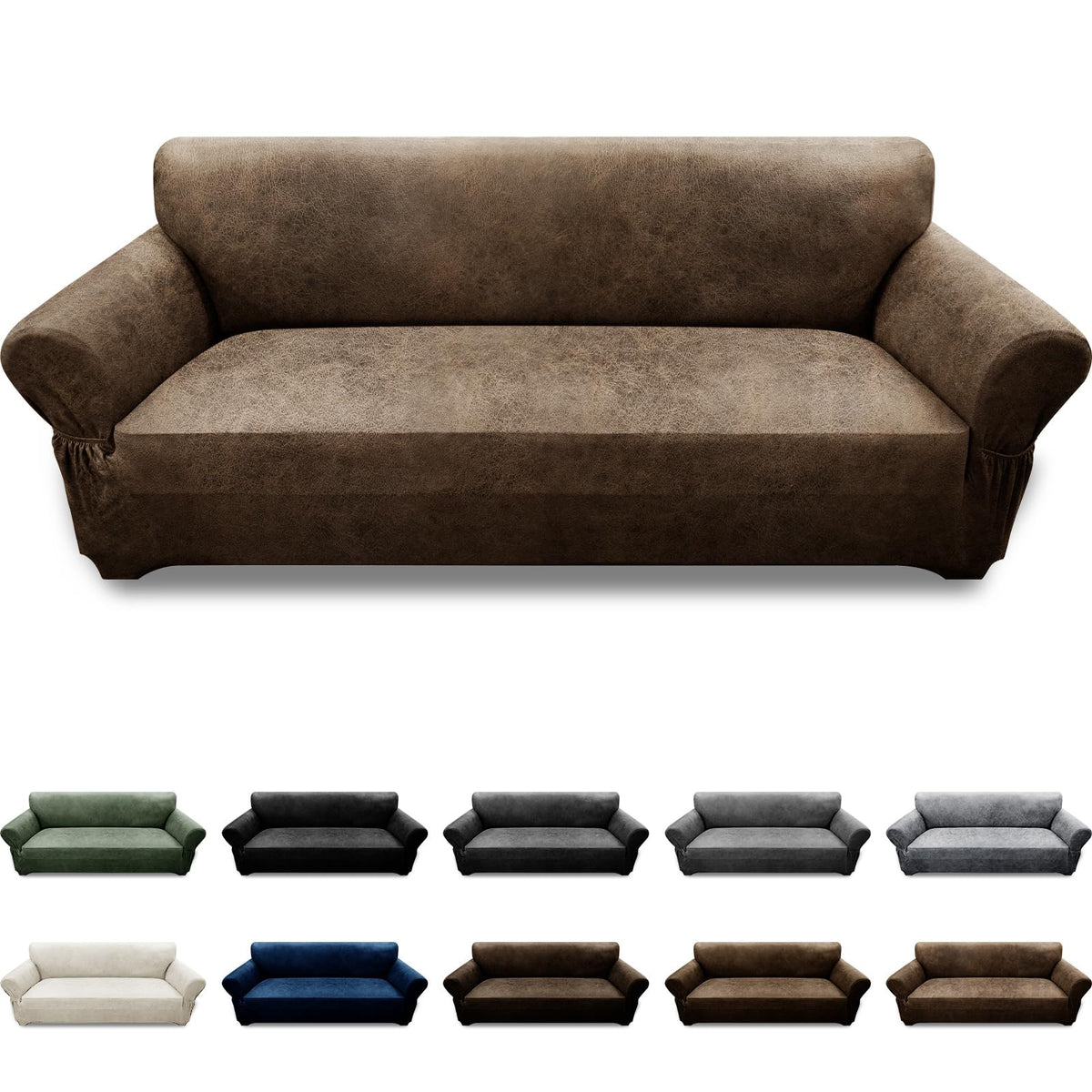 Couch Cover Leather Look 3 Seater Couch Sofa Cover 1-Piece Sofa Slipcover Stretch Furniture Protector with Elastic Bottom & Pockets(Sofa, Coffee)
