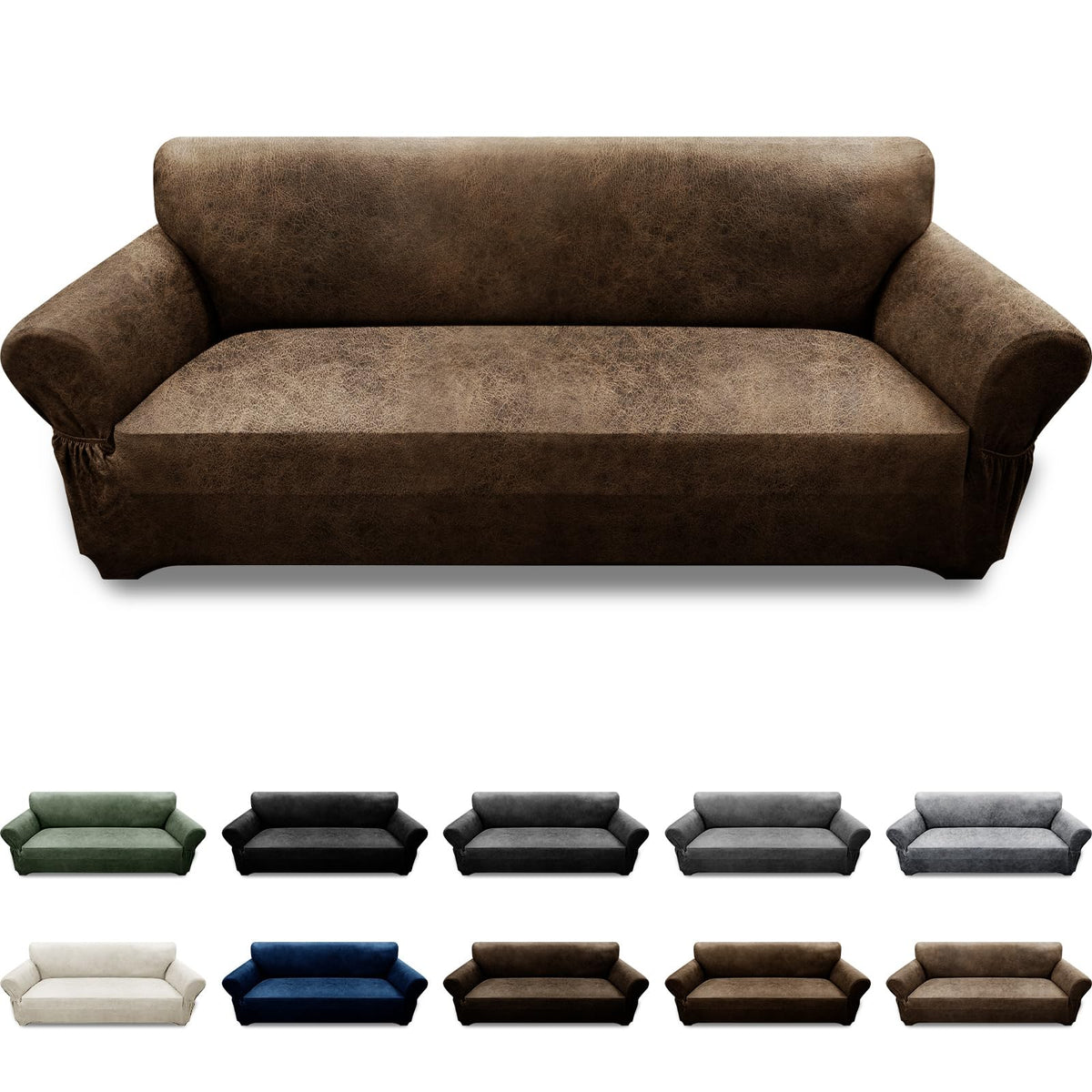 Couch Cover Leather Look 3 Seater Couch Sofa Cover 1-Piece Sofa Slipcover Stretch Furniture Protector with Elastic Bottom & Pockets(Sofa, Coffee)