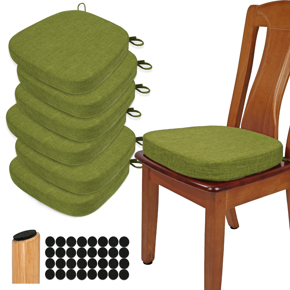 BUYUE Thickened 2.5" Friendly Woven Fabric Dining Chair Cushion, U-Shape High Density Foam Comfortable Chair Pad for Kitchen, Slip Resistant Indoor Seat Cushion (1 Piece, Dark Gray)