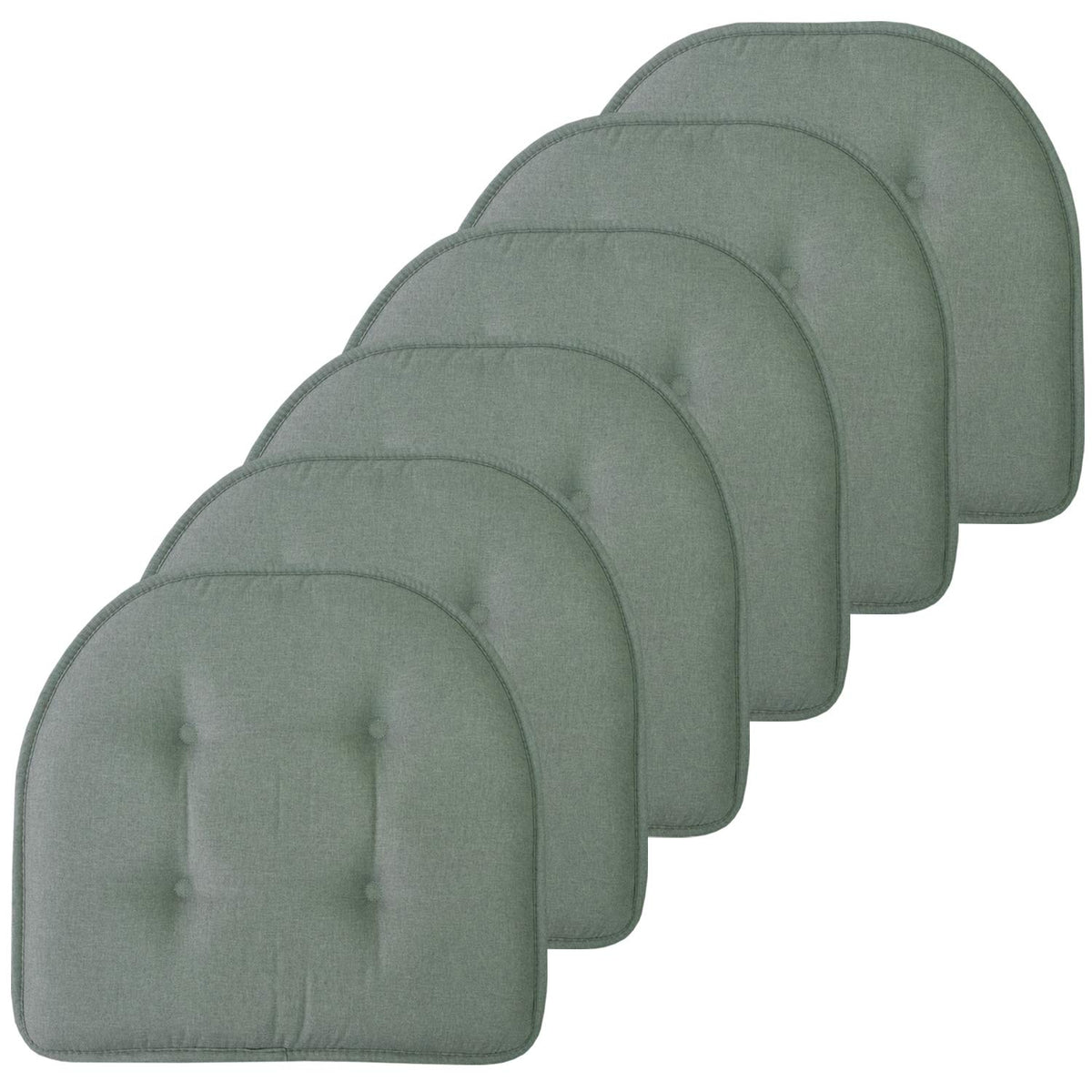 Sweet Home Collection Chair Cushion Memory Foam Pads Tufted Slip Non Skid Rubber Back U-Shaped 17" x 16" Seat Cover, 6 Pack, Checkered Taupe/White