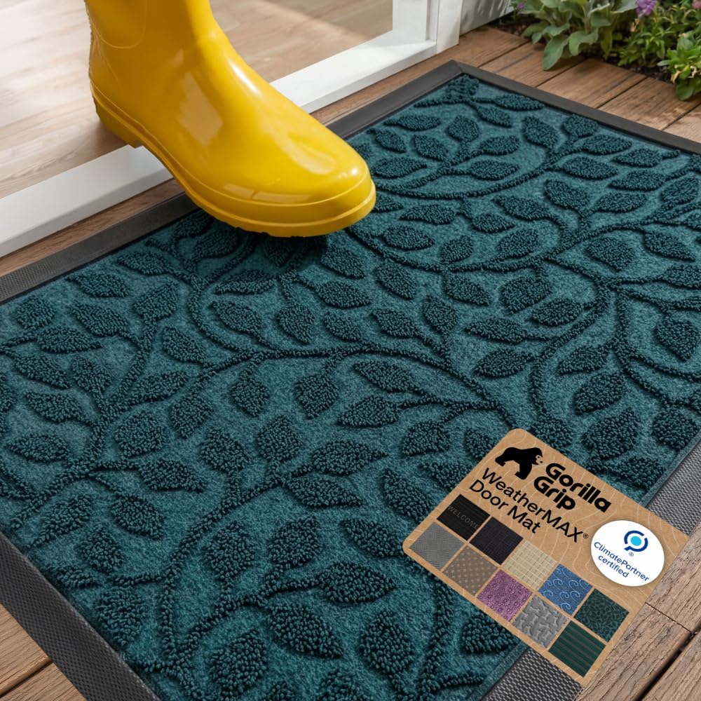 GORILLA GRIP WeatherMAX Door Mat, Indoor Outdoor Use, 29x17, Green Palm