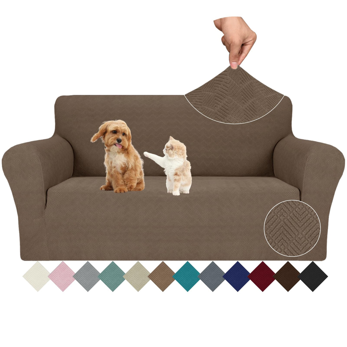 JIVINER High Stretch Couch Covers for 3 Cushion Couch 1-Piece Jacquard Sofa Slipcovers Fitted Washable Sofa Covers with Elastic Bottom Furniture Protector for Kids Pets (Sofa, Light Gray)