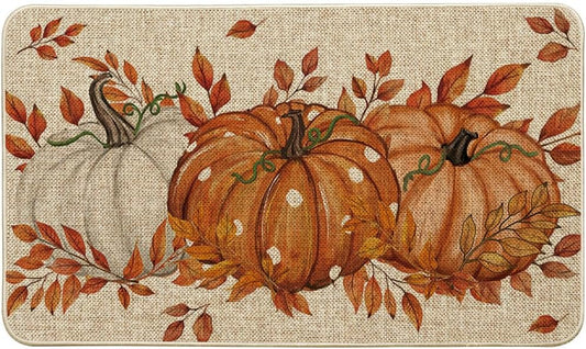 Artoid Mode Orange Dot Pumpkin Eucalyptus Fall Doormat, Autumn Home Decor Low-Profile Switch Rug Door Mat Floor Mat for Indoor Outdoor 17x29 Inch